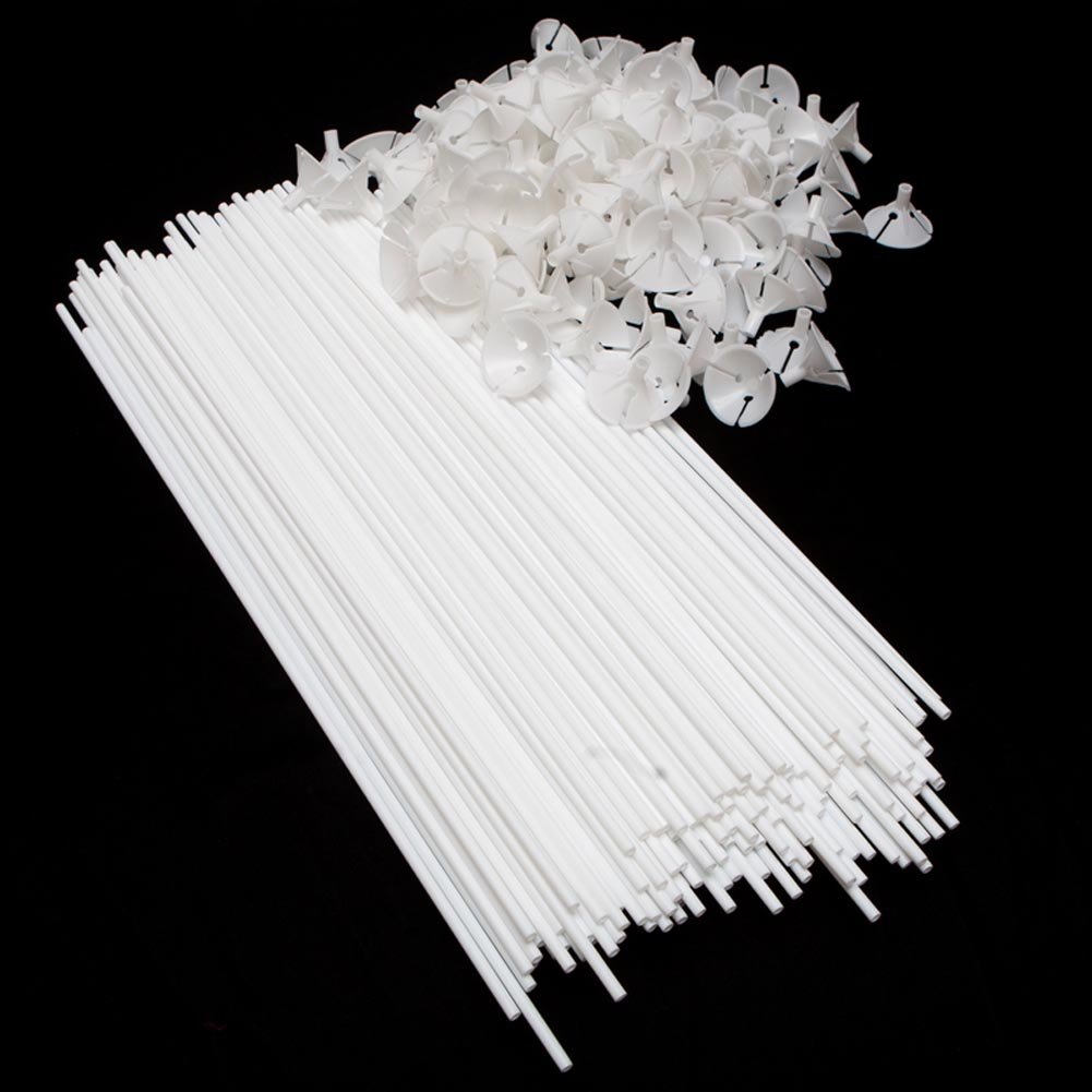 Premium Quality Balloon Sticks and Clear Cups Set - 100 Sticks & 100 Cups (200 Pcs Total) for Party Decorations, Balloon Bouquets, Baby Showers, and Wedding Centerpieces