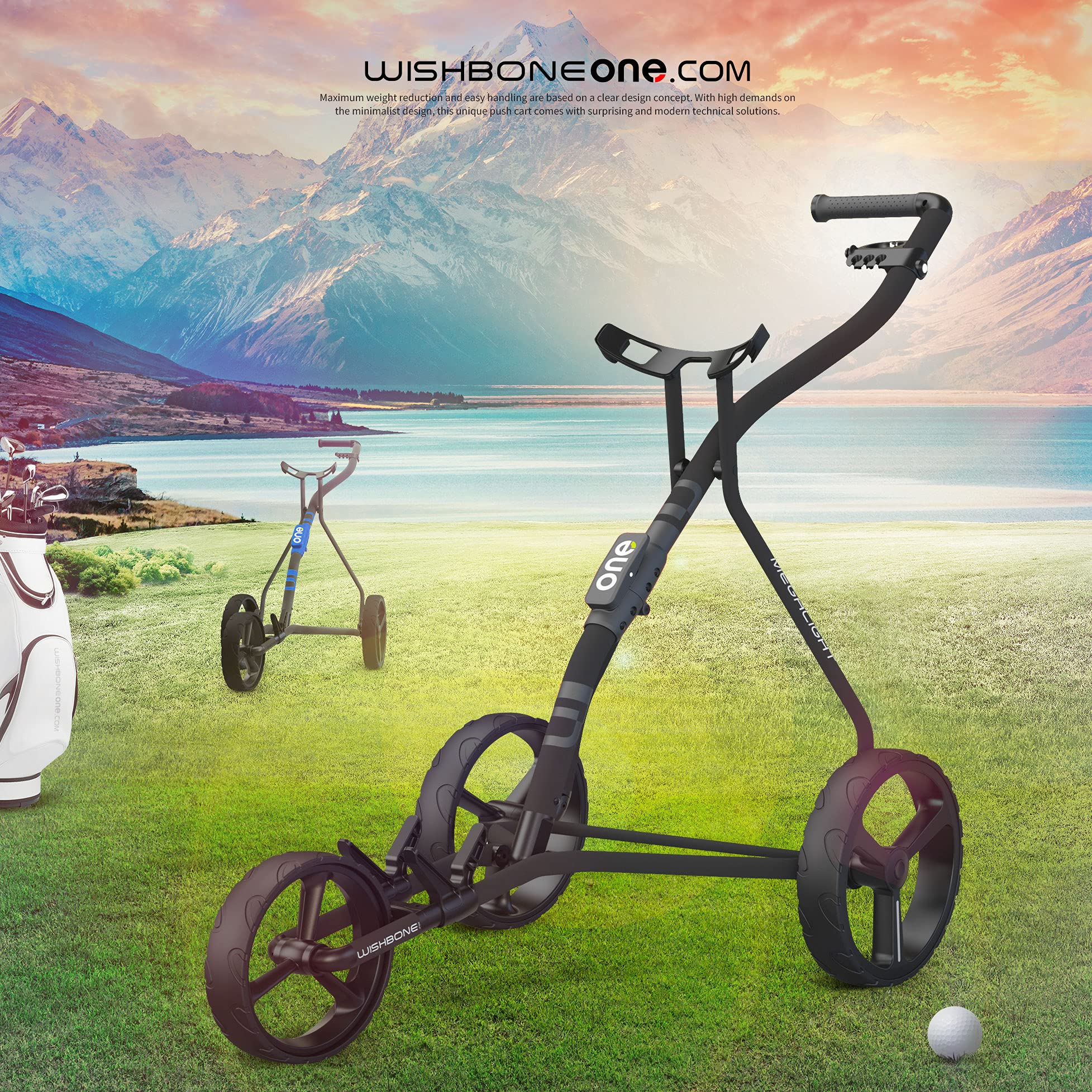 Lightweight Golf Push Cart with Wishbone Design - Premium Materials & Ergonomic for Easy Maneuvering | Perfect for Golf Courses, Driving Ranges & Outdoor Practice Sessions