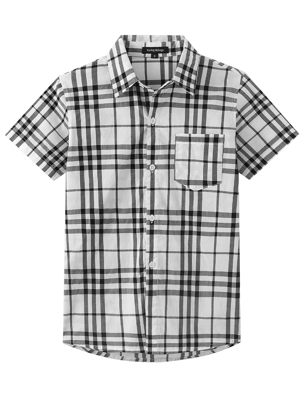 Spring&Gege Boys' Short Sleeve Dress Shirts - Formal Uniform Woven Solid Cotton Shirt for School, Church & Special Occasions
