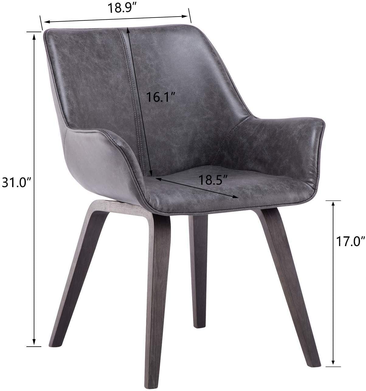 Modern Charcoal PU Leather Accent Chairs Set of 2 - Contemporary Living Room Armchairs & Dining Room Side Chairs - Perfect for Small Spaces, Apartments & Home Offices