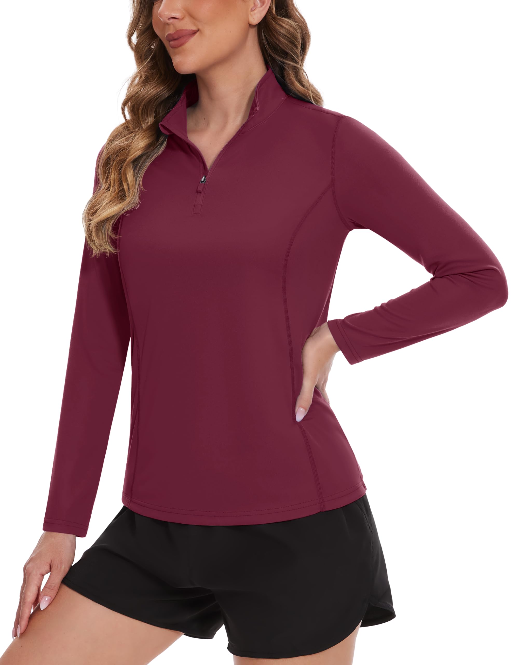 TACVASEN Women's UPF 50+ UV Protection Long Sleeve Quarter Zip Pullover - Lightweight Golf Shirt & Workout Top for Outdoor Activities, Hiking & Travel