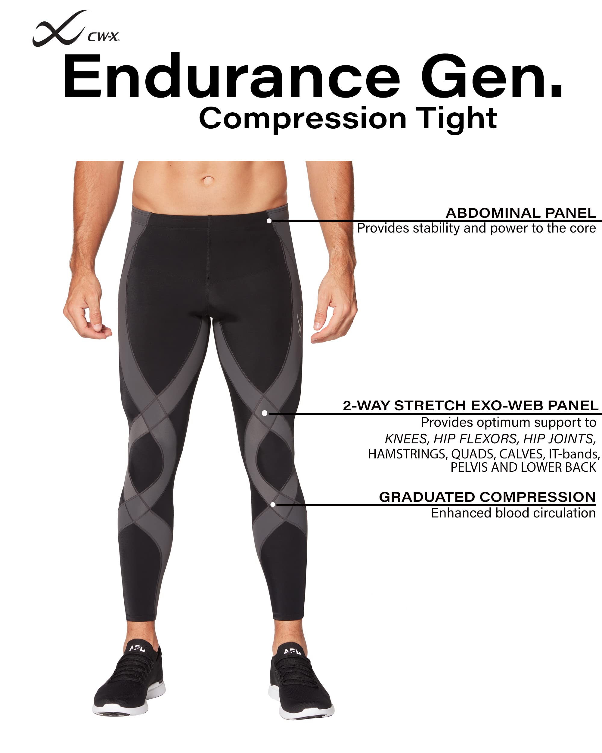 CW-X Men's Endurance Generator Compression Tights - Joint & Muscle Support Running Pants for High Performance Workouts | Ideal for Marathon Training, Gym Sessions & Outdoor Activities