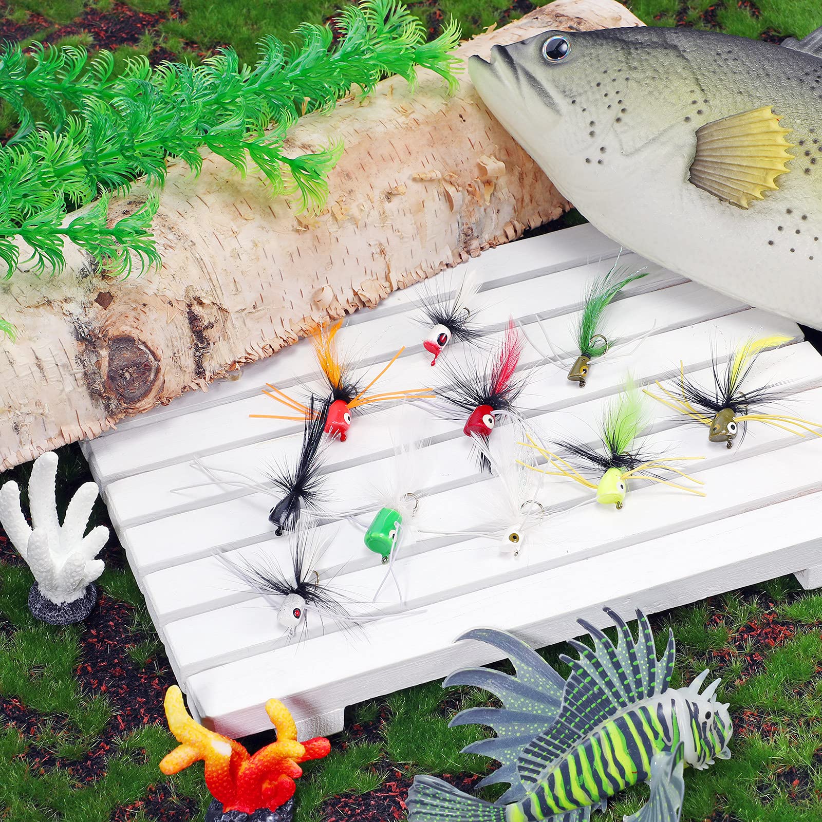 30-Piece Bass Popper Fishing Lures Kit with Hooks - Colorful Freshwater Bait for Panfish, Trout & Bass - Ideal for Lake, River & Pond Fishing Adventures