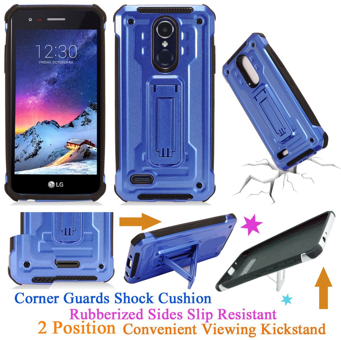 Shockproof LG Rebel 3 Case with Kickstand - Blue for Outdoor Use