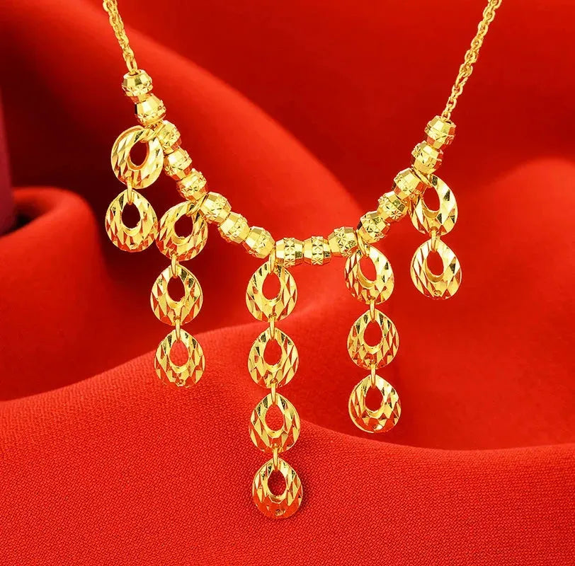 24K Pure Gold Necklace Real AU 999 Solid Gold Chain - Classic Trendy Fine Jewelry for Women, Elegant Party & Wedding Gift - Durable & Hypoallergenic 2023 Collection