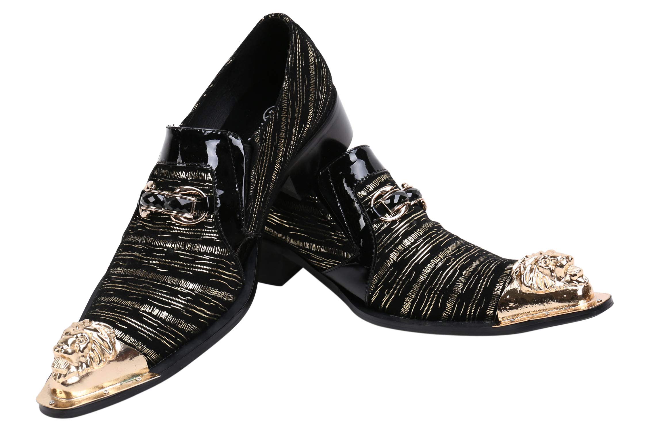 Santimon Men's Pointed Toe Loafers - Western Style Dress Shoes with Rhinestone Buckle & Metal Tip - Genuine Leather Slip-On Shoes for Casual Wear, Office & Special Occasions