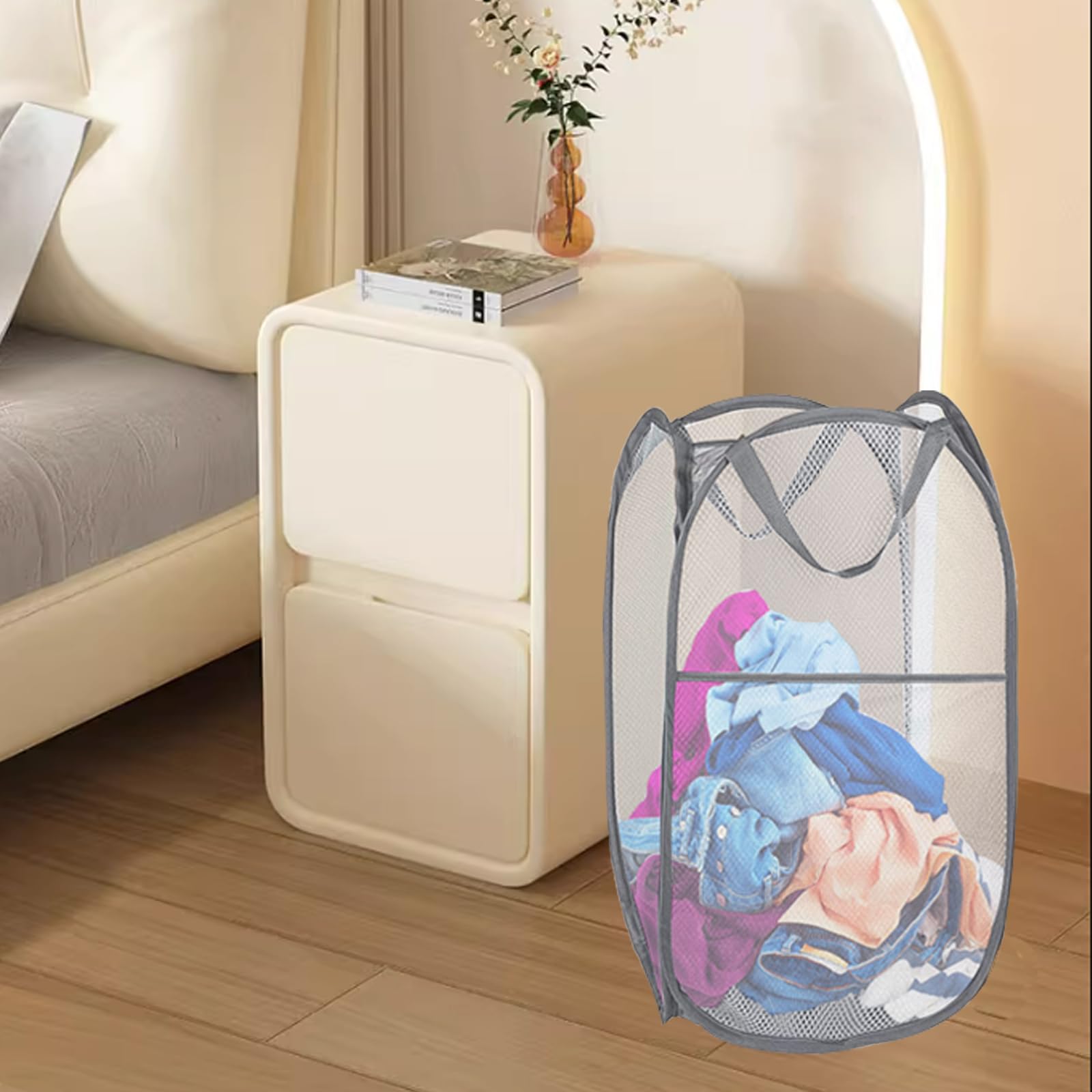 2 Pack Foldable Laundry Hamper - Collapsible Mesh Baskets for Bedroom, Dorm & Travel