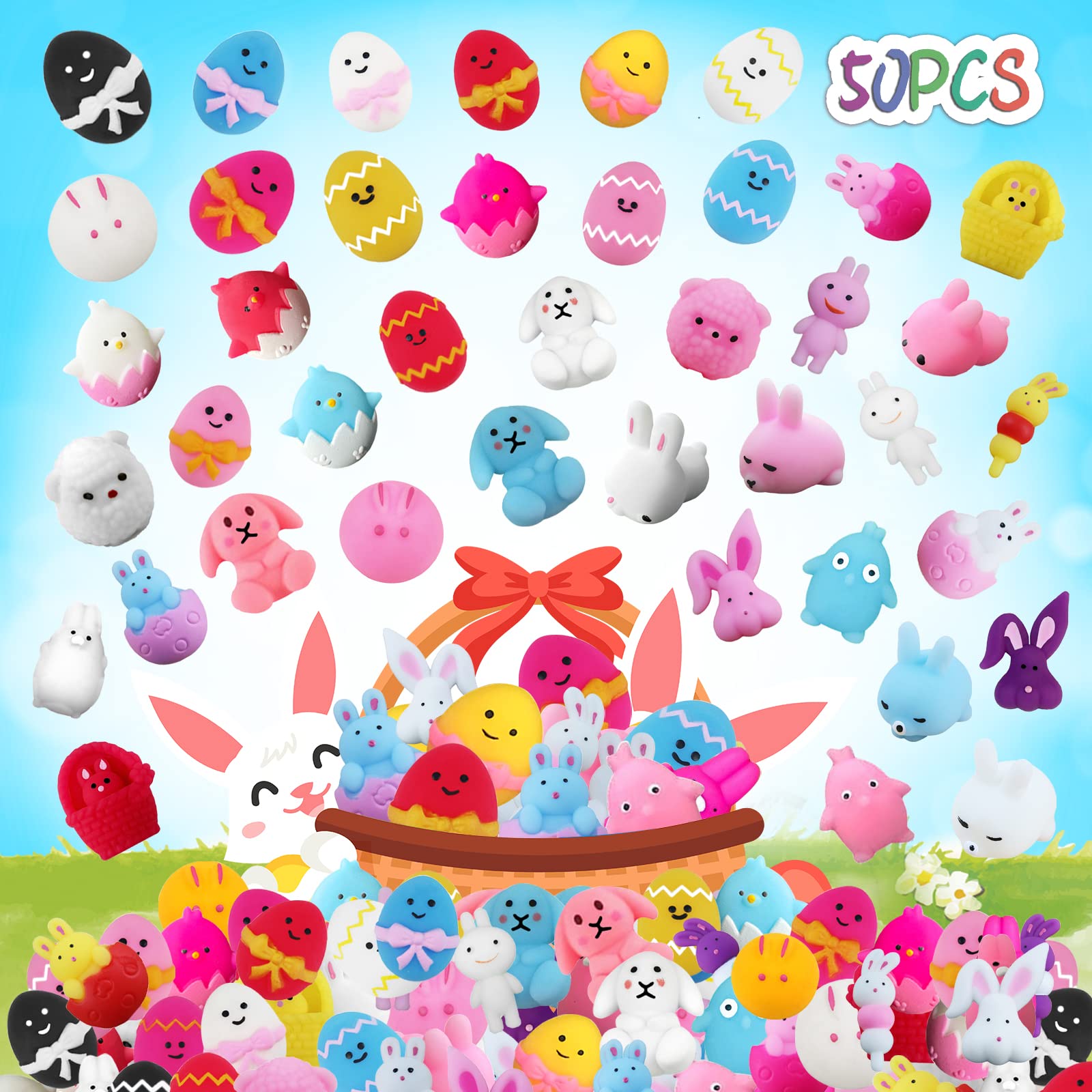 50 PCS Squishy Mochi Toys - Kawaii Animal Stress Relief Fidget Toys for Kids, Boys & Girls - Mini Squishies Sensory Toys for Toddlers, Classroom Prizes, Birthday Gifts & Goodie Bag Stuffers - Perfect for Stress Relief, Party Favors and Sensory Play