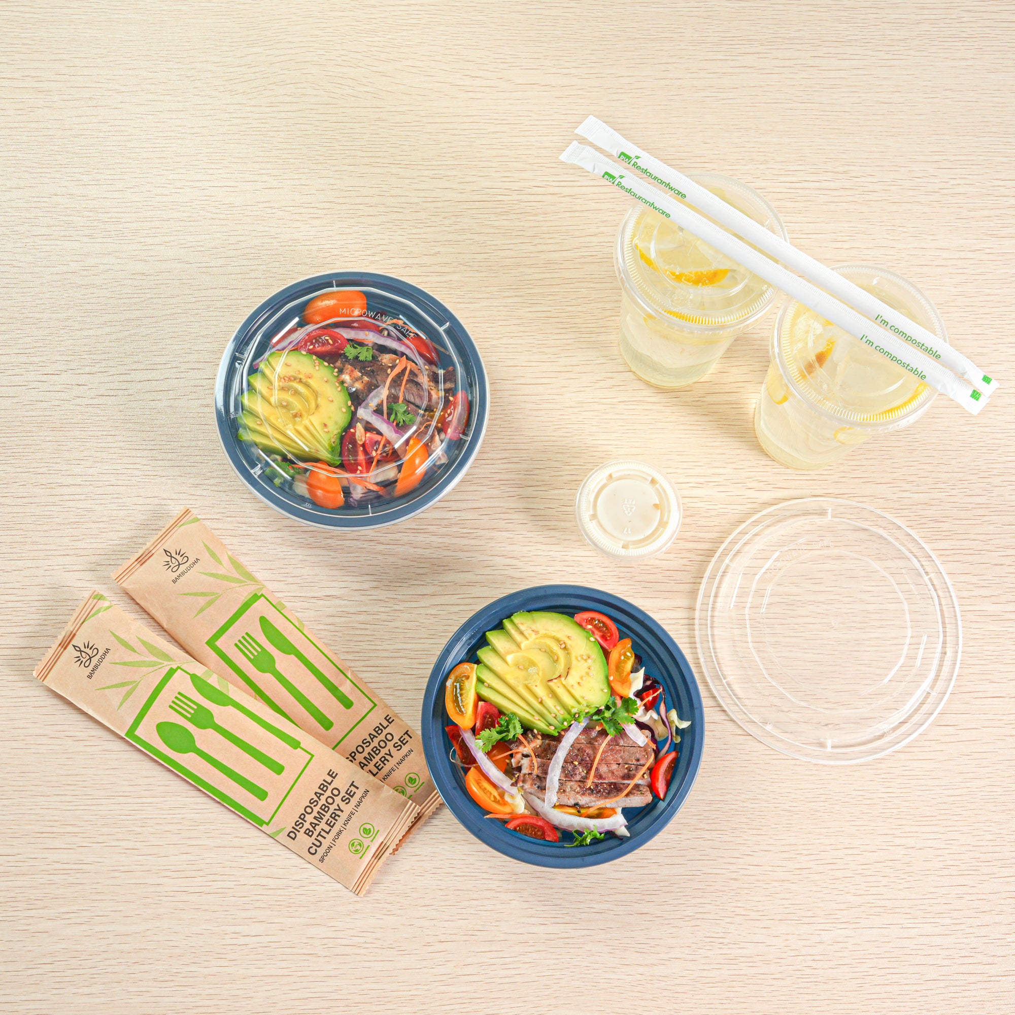16 oz Midnight Blue Round Plastic Takeout Containers with Clear Lids - Microwave Safe (6.25