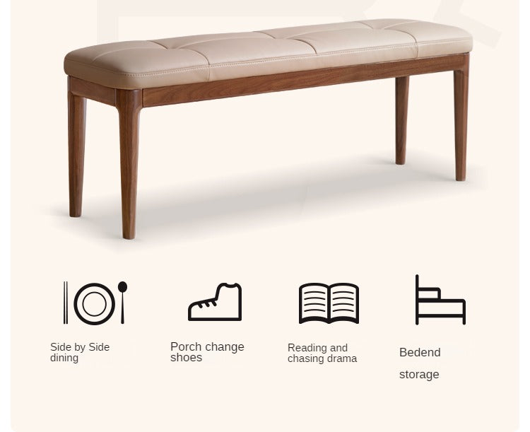 Premium Black Walnut Solid Wood Long Bar Bench - Rustic Sofa Stool for Kitchen Island, Entryway, or Living Room - Durable & Comfortable Seating Solution for Home Decor