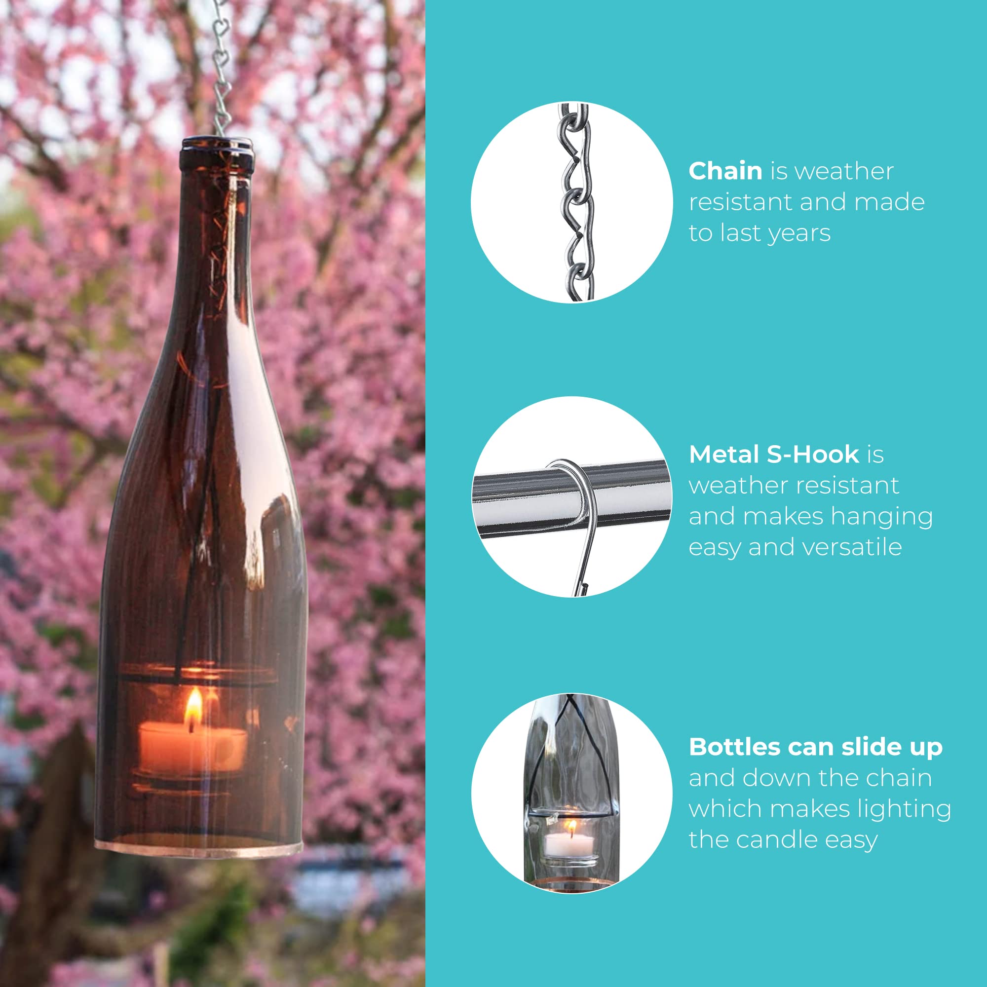 Rustic Hanging Wine Bottle Lantern Lights - Indoor/Outdoor Decorative LED Candle Holders for Wedding, Patio, Garden & Home Decor (Set of 4) - Perfect for Romantic Dinners, Backyard Parties & Cozy Ambiance