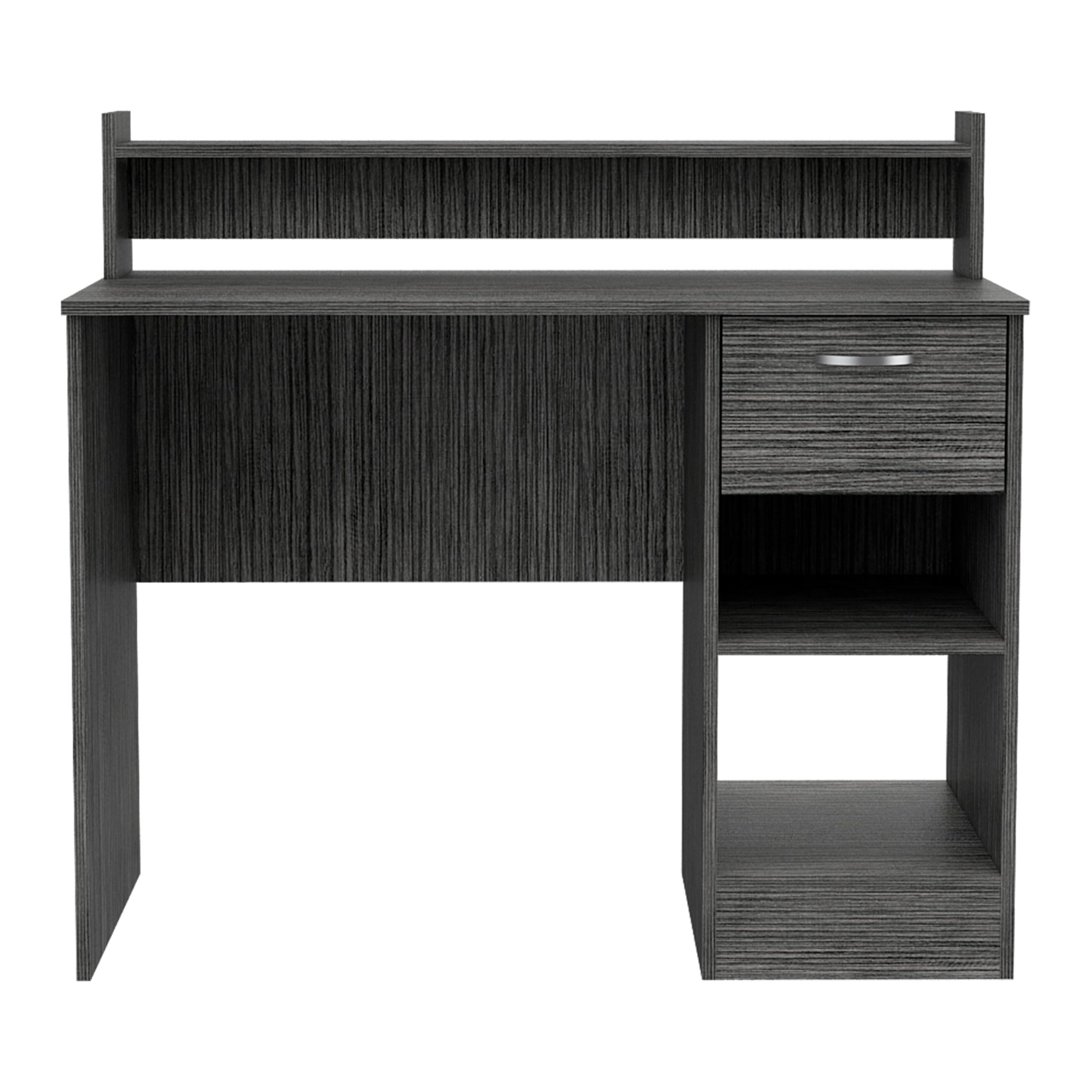 Tuhome Manaos 40-Inch Wide Writing Computer Desk with Multiple Shelves & Drawer - Smokey Oak Finish | Perfect for Home Office, Study Room & Small Workspace