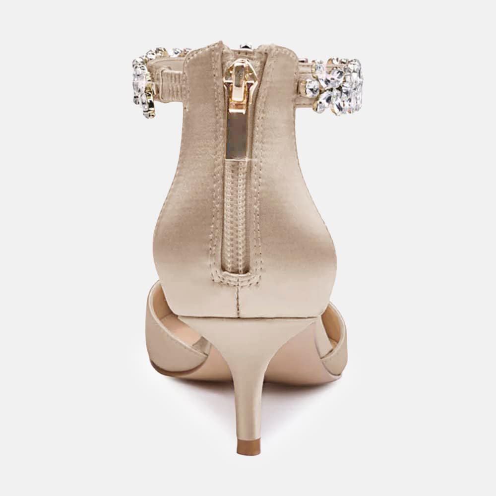 Elegant Rhinestone Wedding Shoes for Women - Pointed Toe Low Kitten Heels Bridal Pumps | Perfect for Brides, Evening Parties & Special Occasions