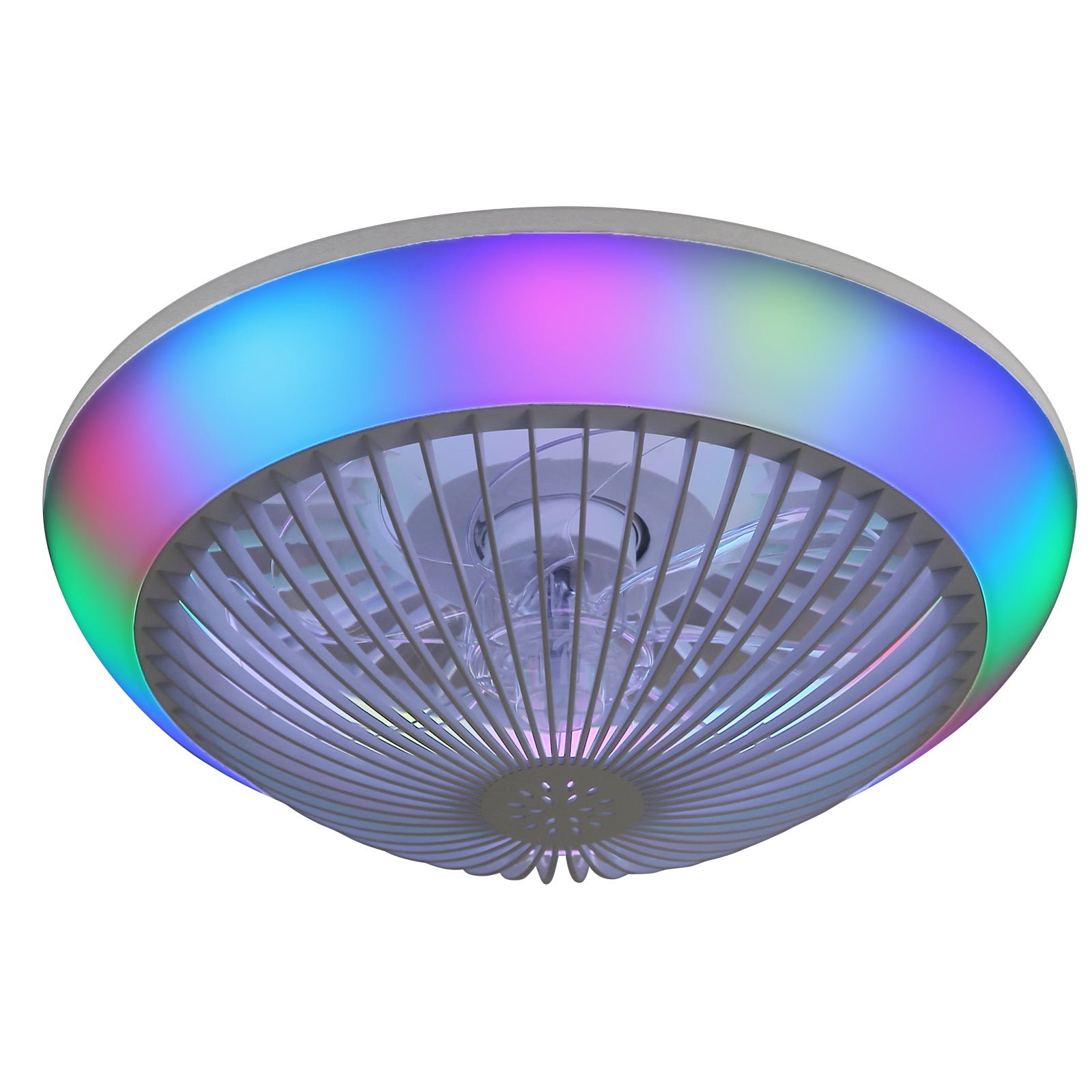 15 Inch RGB Dimmable LED Enclosed Ceiling Fan with Light - Modern Bladeless Design, 6 Speed Remote Control for Bedroom, Kids Room, Living Room & Party Decor | Energy Efficient Home Cooling Solution
