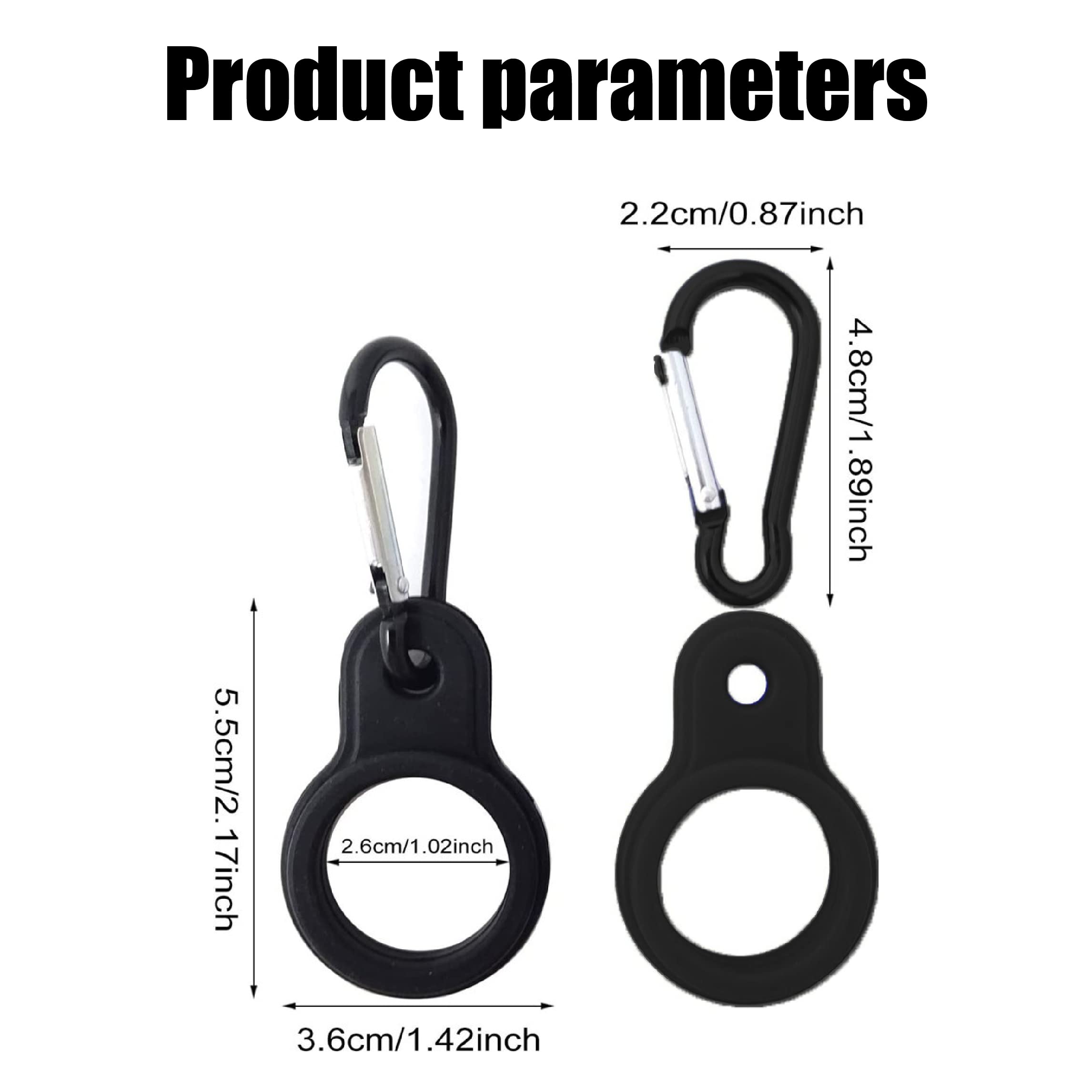 WeddHuis Set of 4 Black Water Bottle Cages with Carabiner Clip - Durable Bike Bottle Holder, Keyring Hook for Camping, Hiking, Cycling & Outdoor Activities