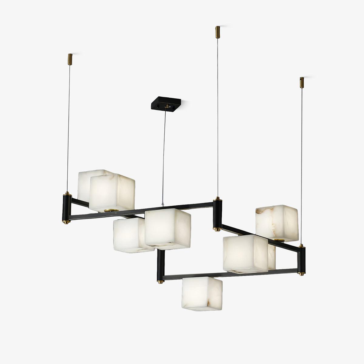 Modern Alabaster Square Box Chandelier - Elegant Ceiling Light Fixture for Dining Room, Living Room & Bedroom Lighting