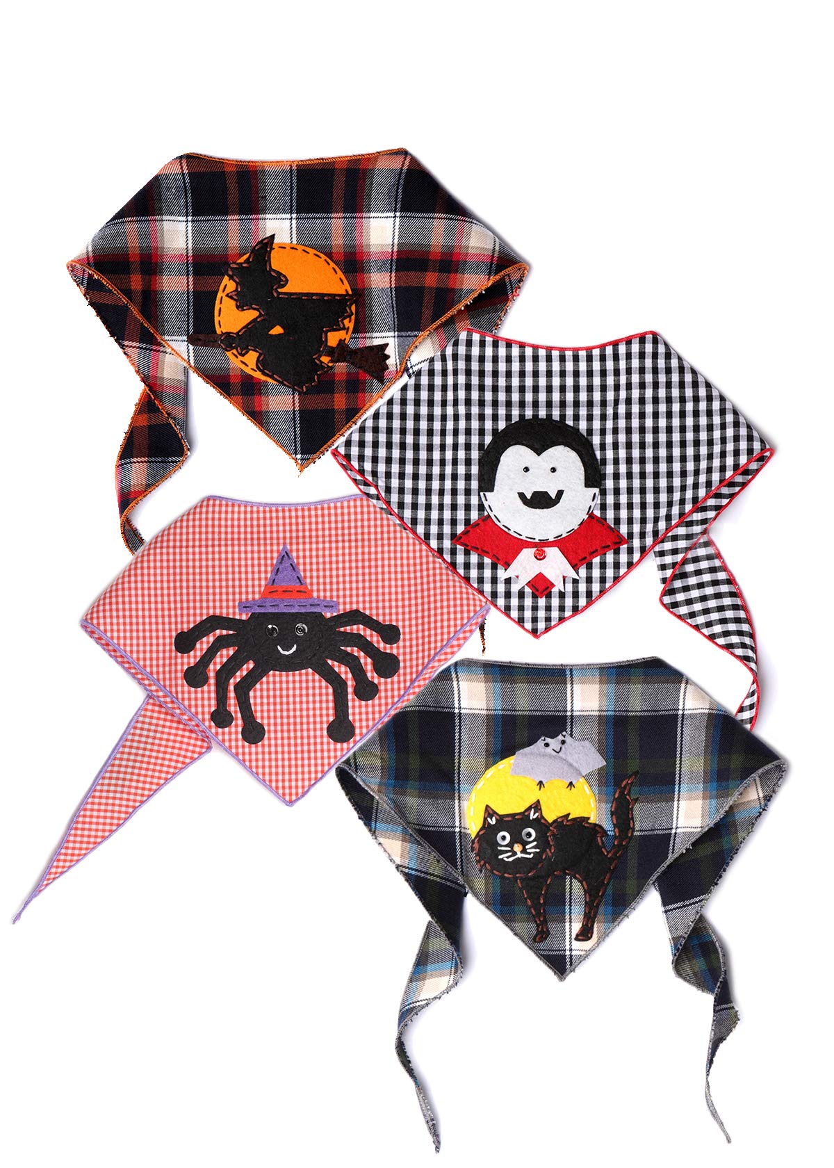 4 Pack Halloween Dog Bandanas for Medium to Large Dogs - 100% Cotton Pet Bandanas with Cute Appliques - Perfect for Halloween Costumes, Pet Parties & Photo Shoots