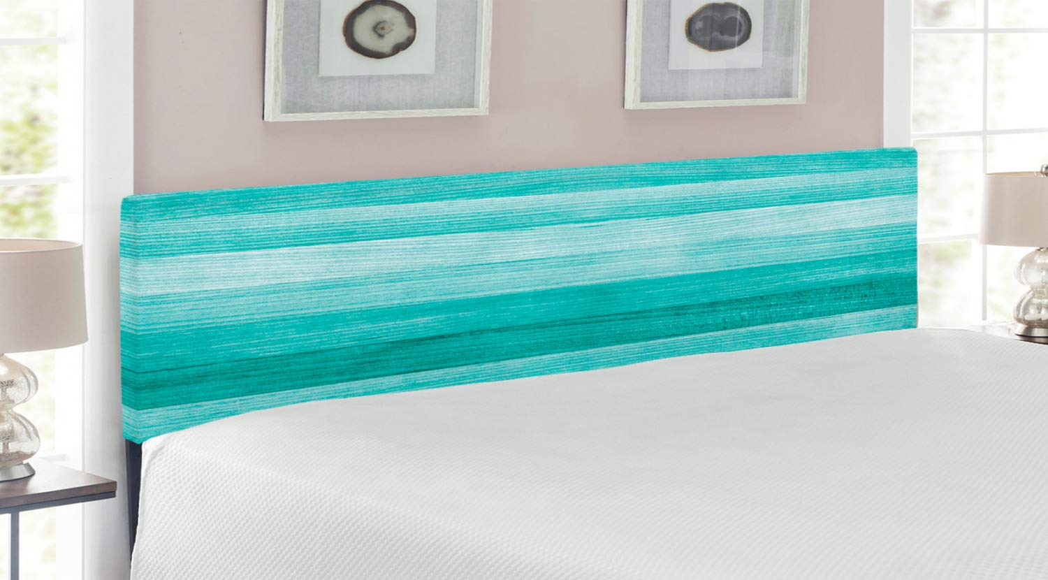 Ambesonne King Size Upholstered Teal Headboard - Painted Wood Design with Horizontal Lines & Memory Foam - Turquoise Decorative Metal Bed Headboard for Master Bedroom, Guest Room (Birthday, Easter Holiday Decor)