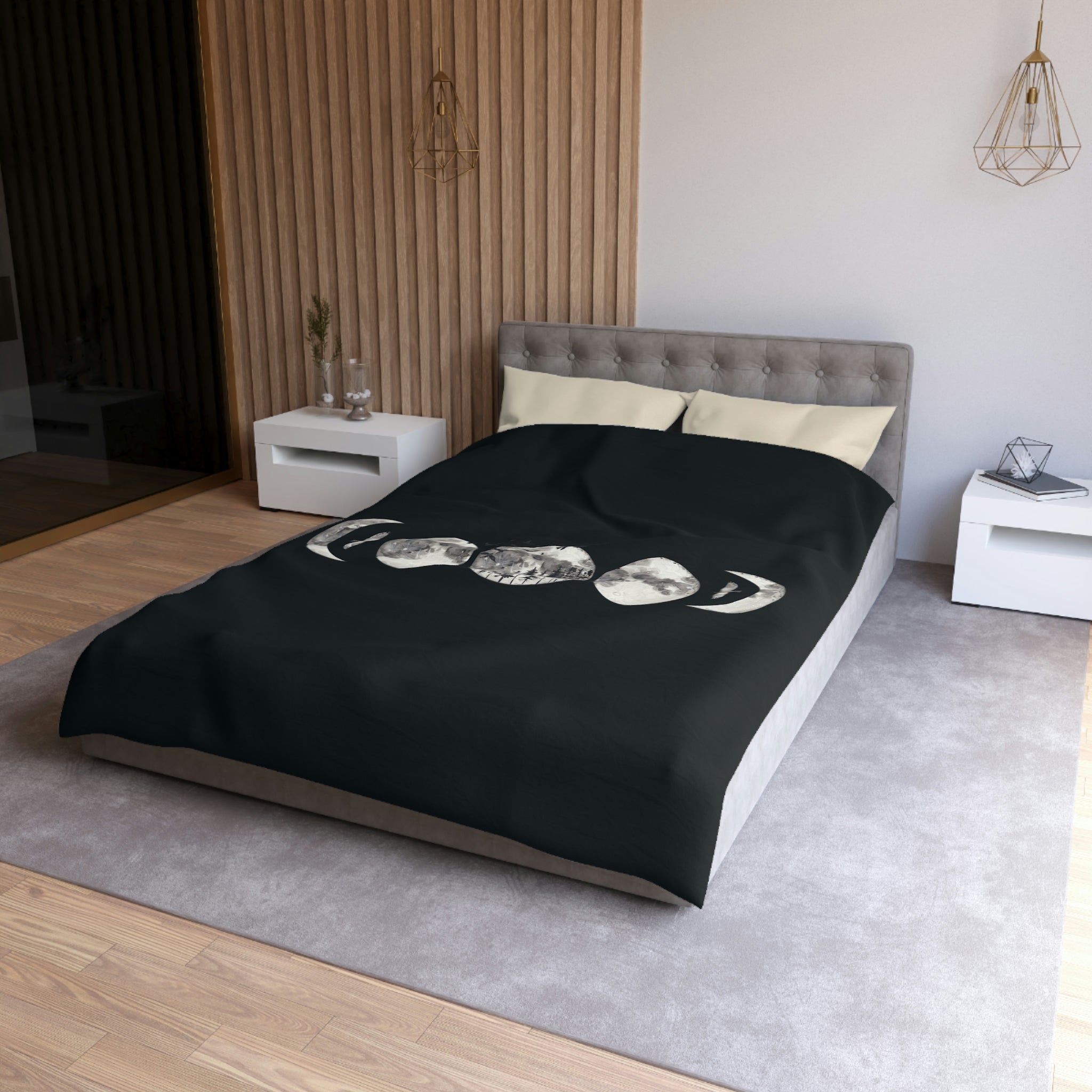 Moon Phases Microfiber Duvet Cover Set - Celestial Themed Bedding for Cozy Bedrooms | Perfect for Astronomy Lovers & Stargazing Decor
