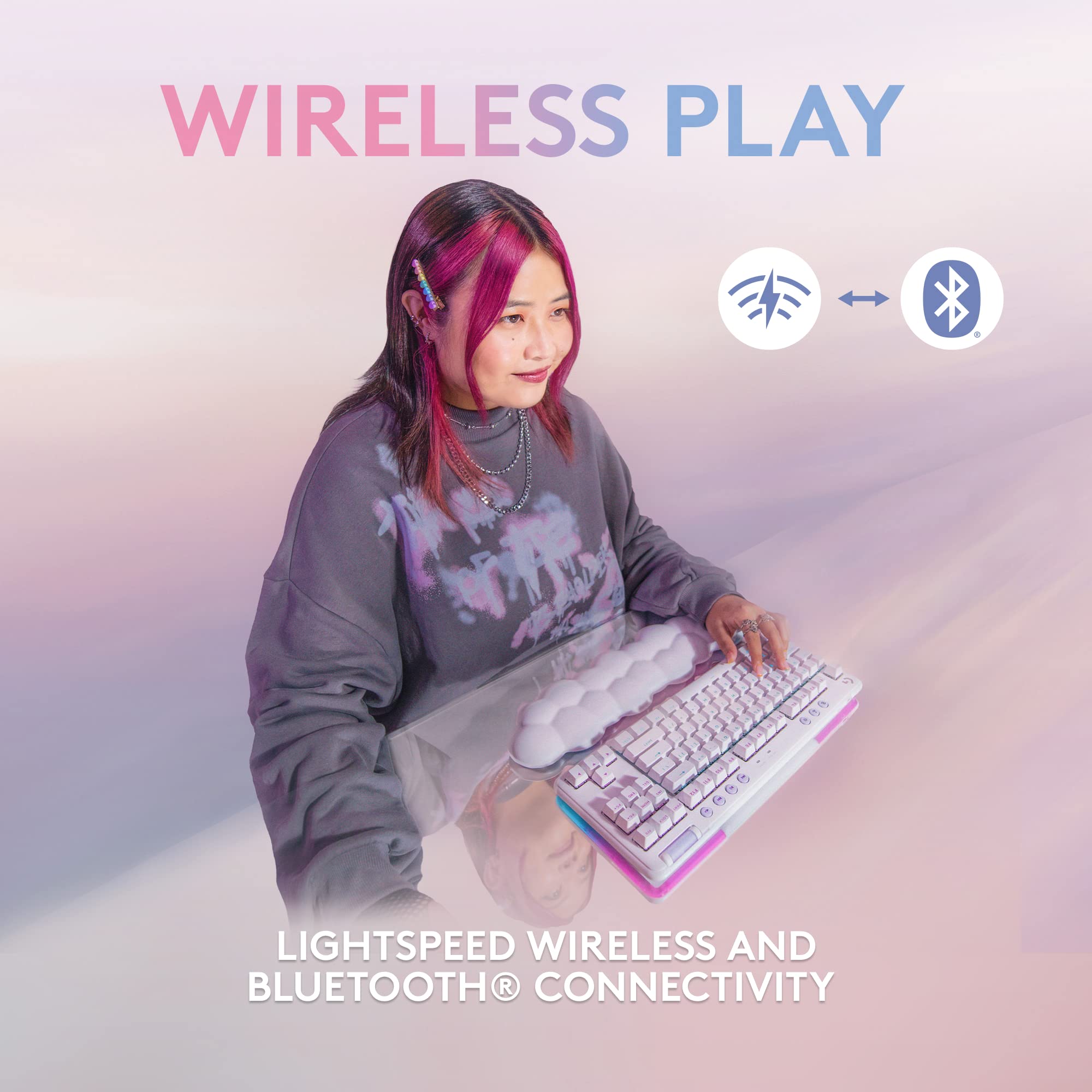 Logitech G715 Wireless Mechanical Gaming Keyboard - LIGHTSYNC RGB Backlit, Lightspeed Technology, Linear GX Red Switches, Includes Palm Rest - Compatible with PC & Mac (White Mist) - Perfect for Esports, Streaming & Professional Gaming