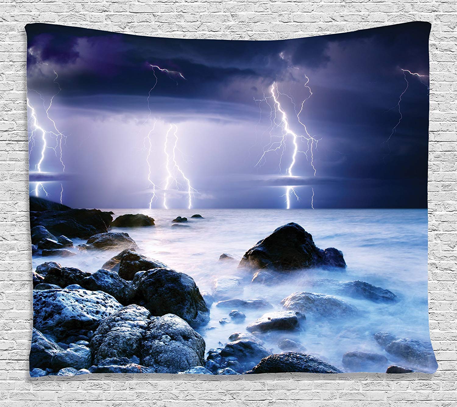 Ambesonne Nature Tapestry - Storm Over Ocean Rocks Wall Hanging for Bedroom Decor