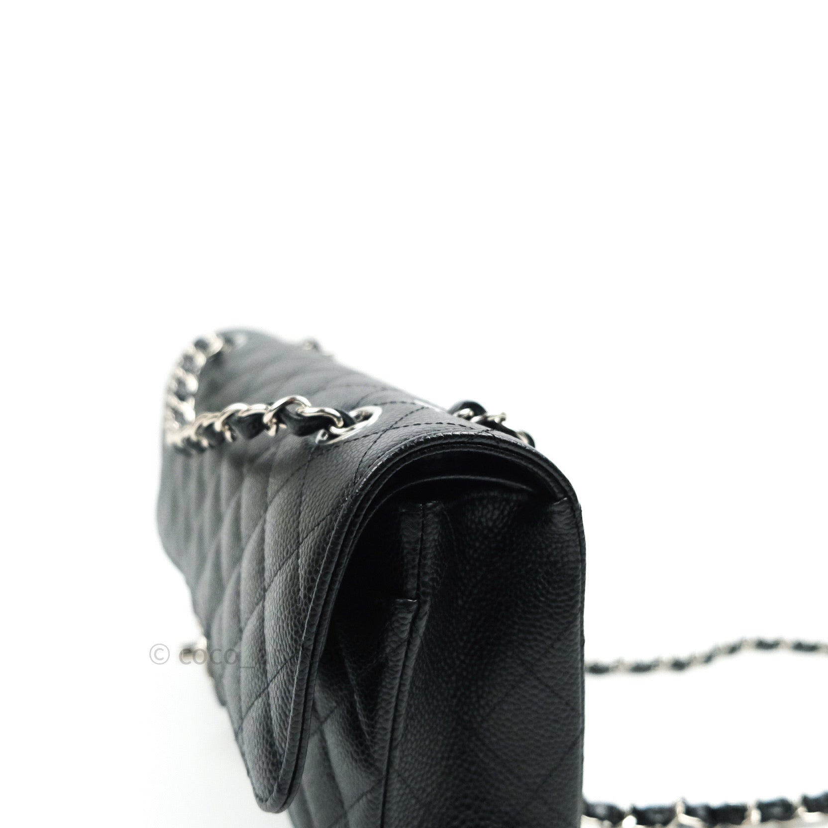 Chanel Classic M/L Medium Double Flap Bag Black Caviar Leather with Silver Hardware - Luxury Designer Handbag for Women, Perfect for Work, Evening Events & Special Occasions