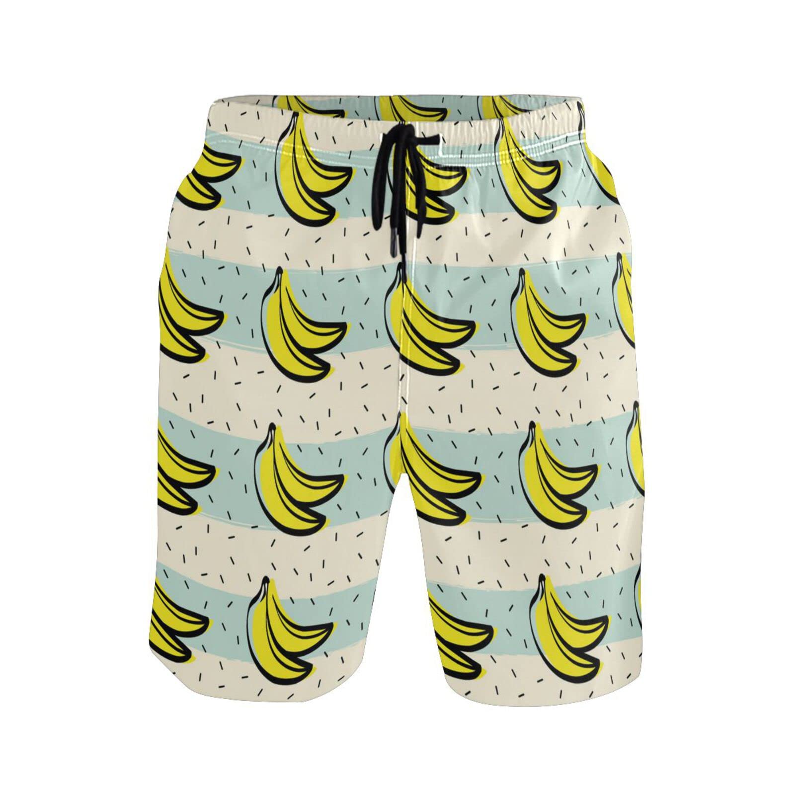 Men's Banana Print Swim Trunks - Quick Dry Beach Shorts with Pockets for Swimming & Surfing