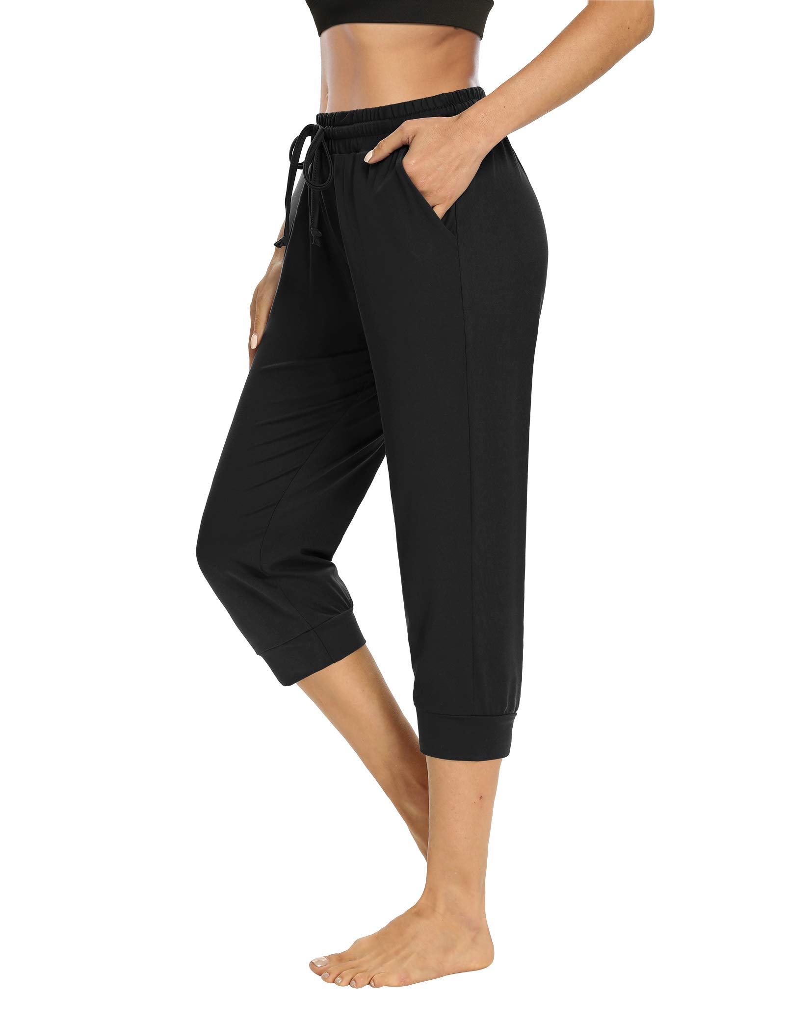 NOAHELLA Women's Capri Yoga Pants with Drawstring - High Waisted Cropped Joggers, Comfy Lounge Sweatpants with Pockets - Perfect for Yoga, Workout, Running, Travel & Home Relaxation