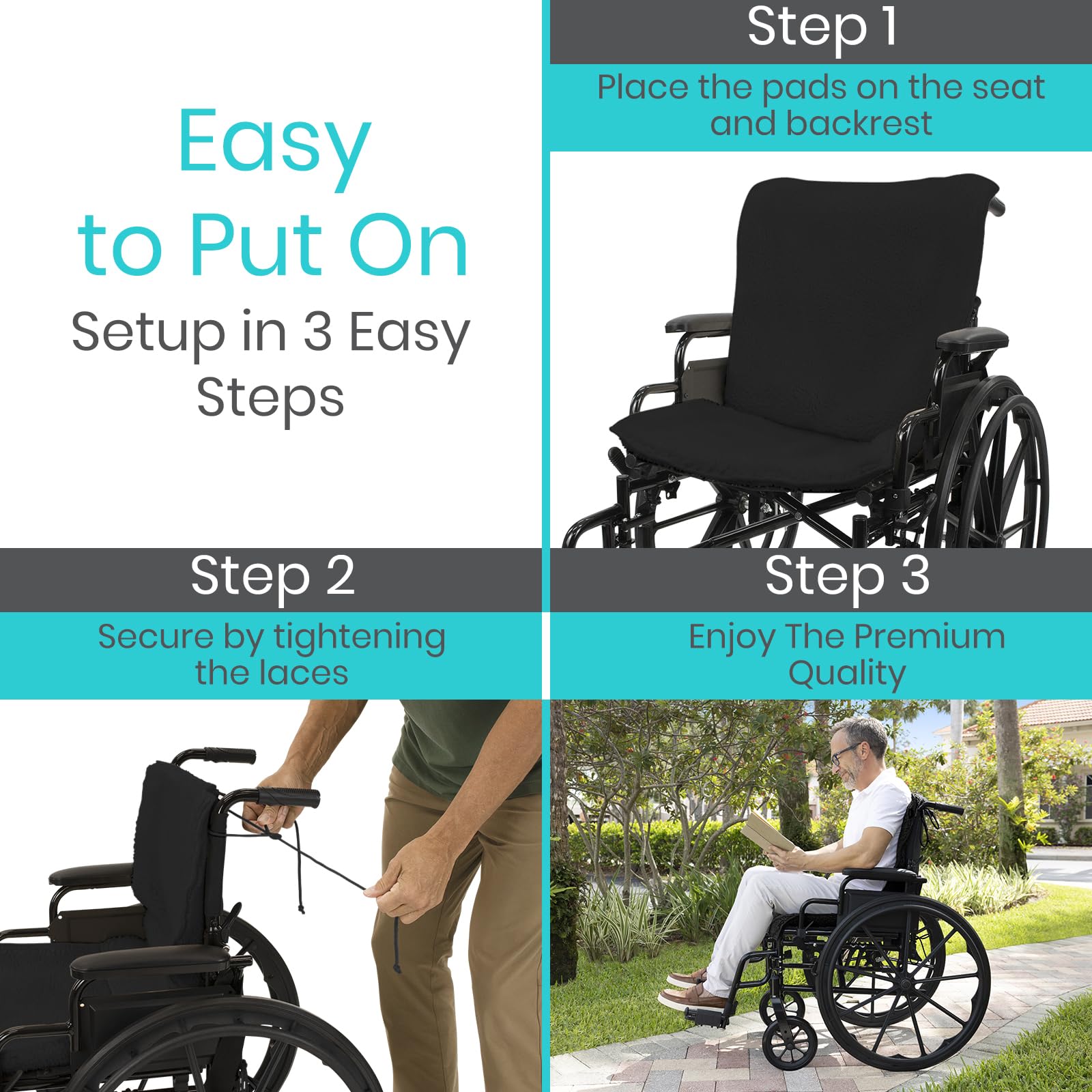 Vive Wheelchair Sheepskin Pad - Comfortable Seat & Backrest Cover for Pain Relief - Pressure Relief Cushion for Seniors & Adults - Bed Sore Prevention for Wheelchairs & Mobility Scooters - Faux Fur Medical Cushion for Home, Hospital & Daily Use
