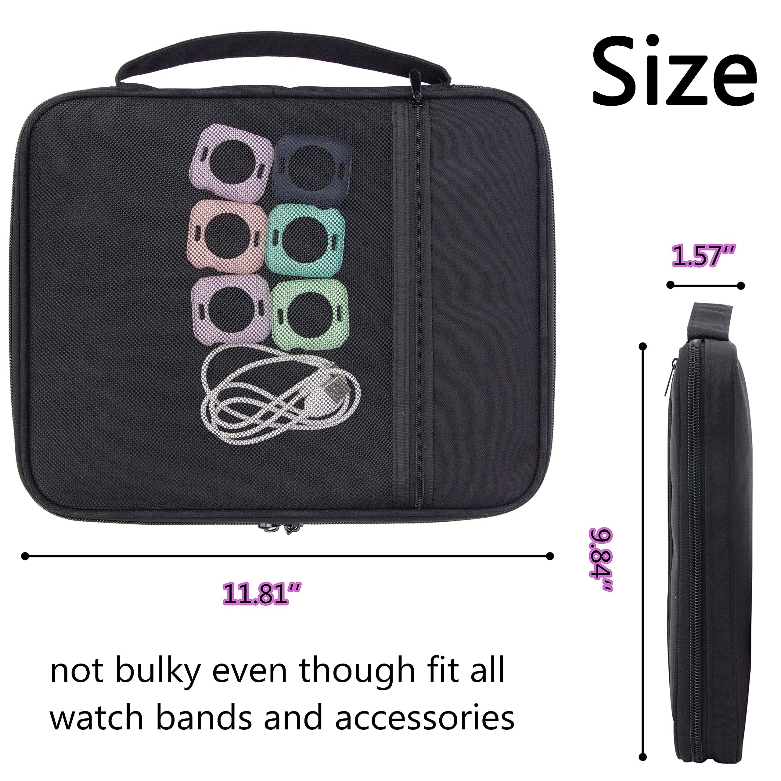 PACMAXI 48 Watch Bands Storage Organizer Bag - Premium Watch Band Carrying Case Fits Most Apple Watch Bands & Smartwatch Straps (Holds 48 Pieces, Black) - Perfect for Travel, Home Organization & Watch Collection Display