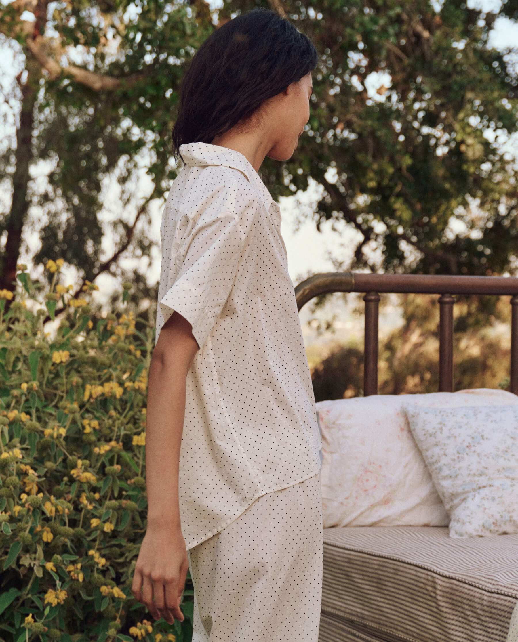 Mini Cream Polka Dot Short Sleeve Pajama Shirt for Women - Soft & Comfortable Sleepwear for Nighttime Relaxation