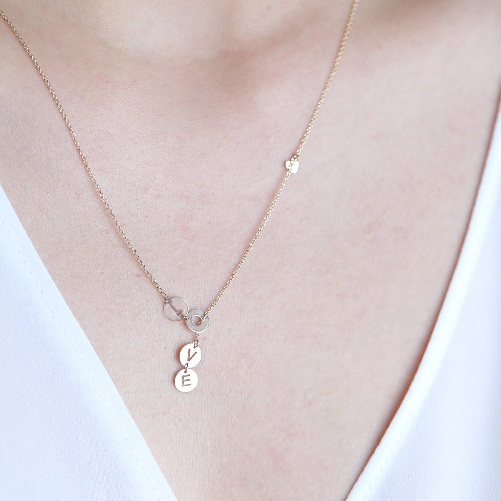 14k Solid Yellow Gold Love Lariat Necklace - Elegant Layering Piece for Everyday Wear & Special Occasions