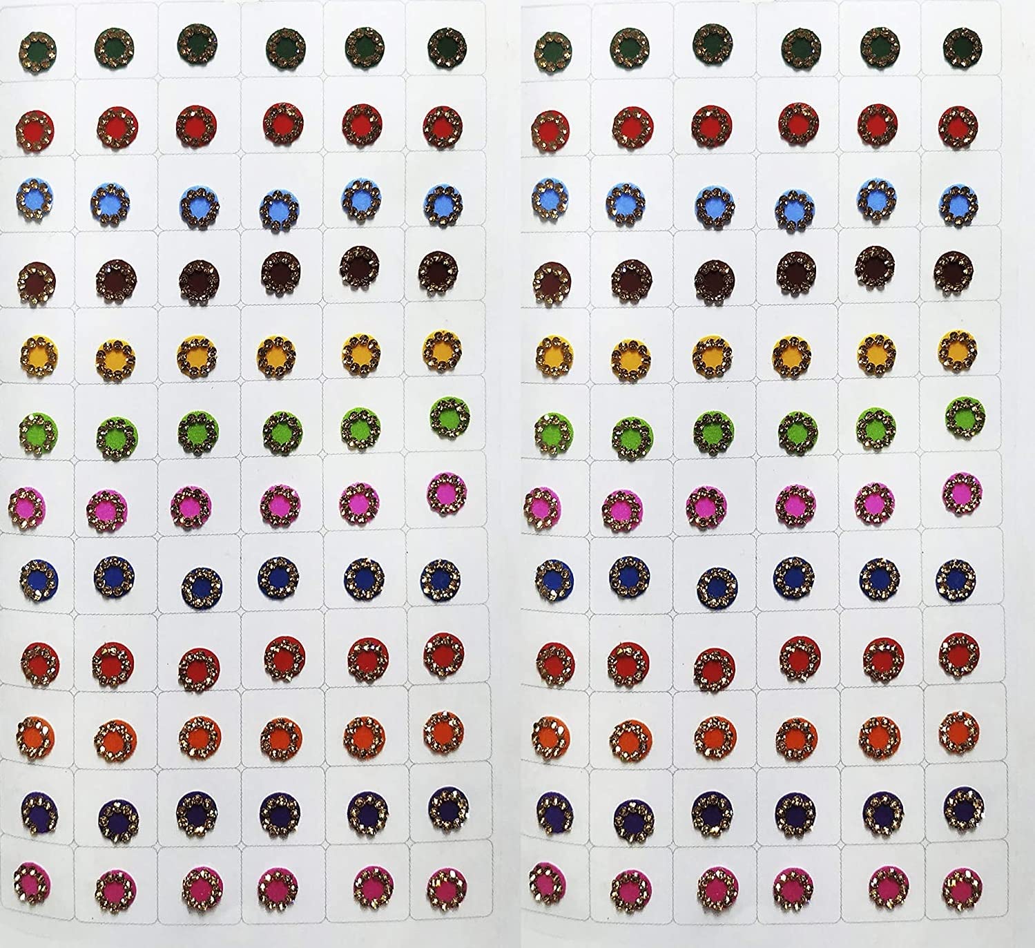 Sunaina COLORZ Multicolor Sticker Bindi with Golden Stone Border - Pack of 144 Kumkum Bindis for Women & Girls (Size-3, SCMSBB103) - Perfect for Festivals, Weddings & Traditional Indian Outfits