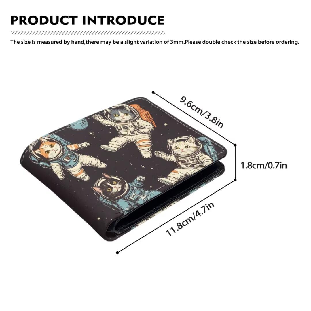 Coldinair Astronaut Cat Boys RFID Blocking Leather Bifold Wallet for Kids 9-12 & Teens - Cartoon Space Themed Wallet for School, Travel & Everyday Use