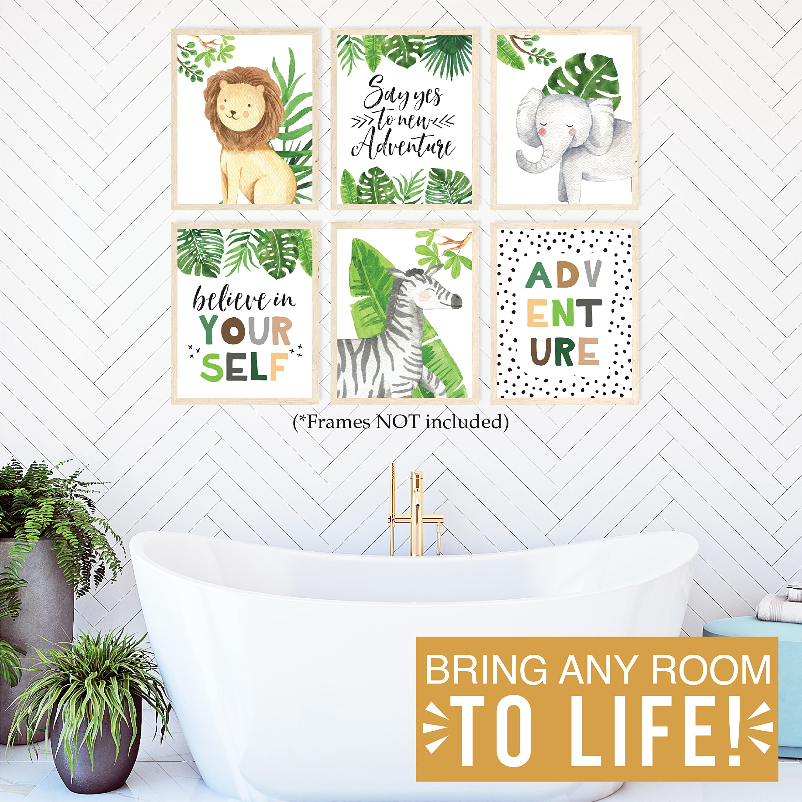 6 Reversible 8x10 Safari Nursery Wall Art Prints - Jungle Animal Classroom Decor, Baby Shower & Birthday Party Decorations - Perfect for Jungle Theme Nursery, Kids Room, Classroom & Safari Party Decor