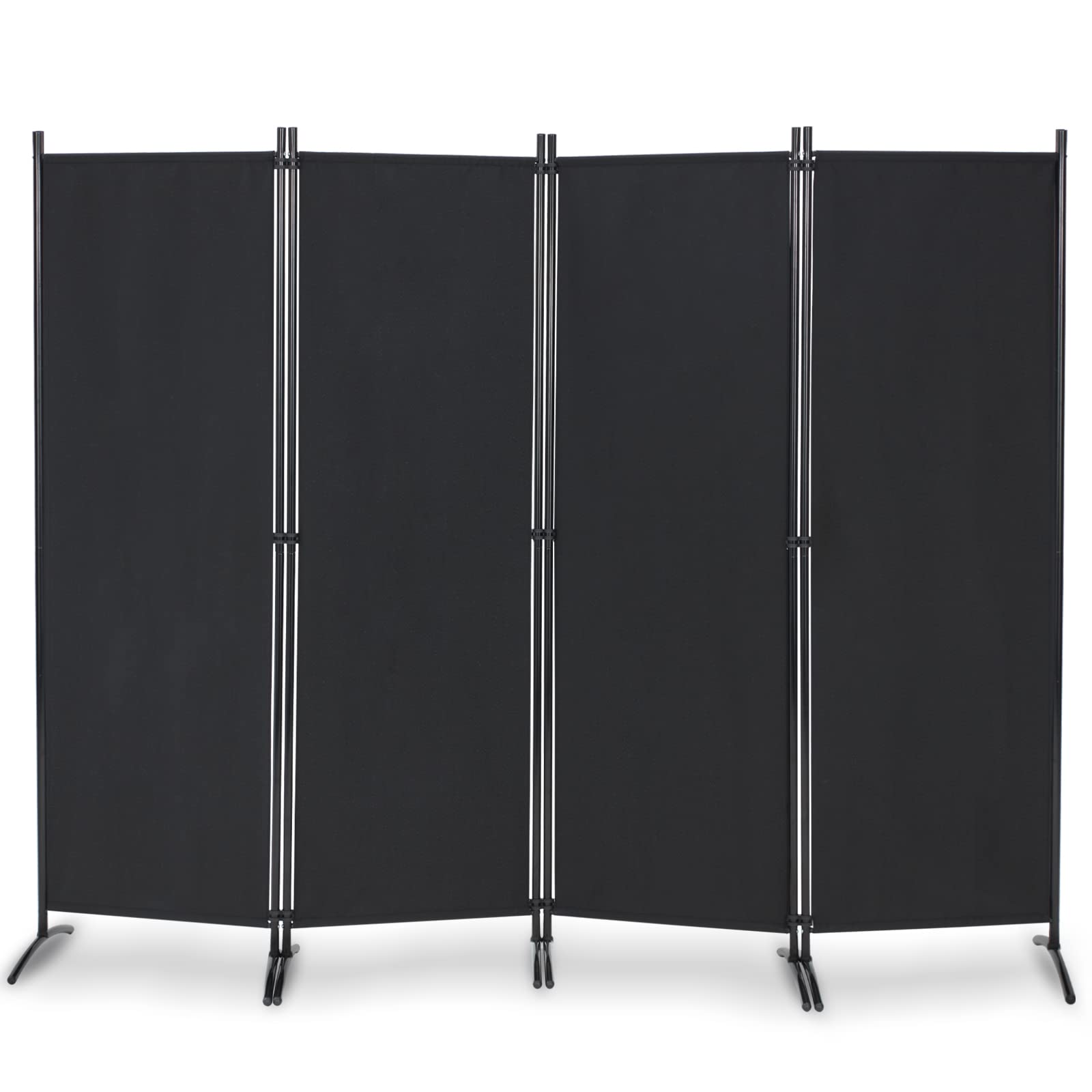 4 Panel Folding Room Divider Privacy Screen - 5.6 FT Freestanding Partition for Office, Bedroom & Study - Portable Space Separator for Home & Office Use - Black