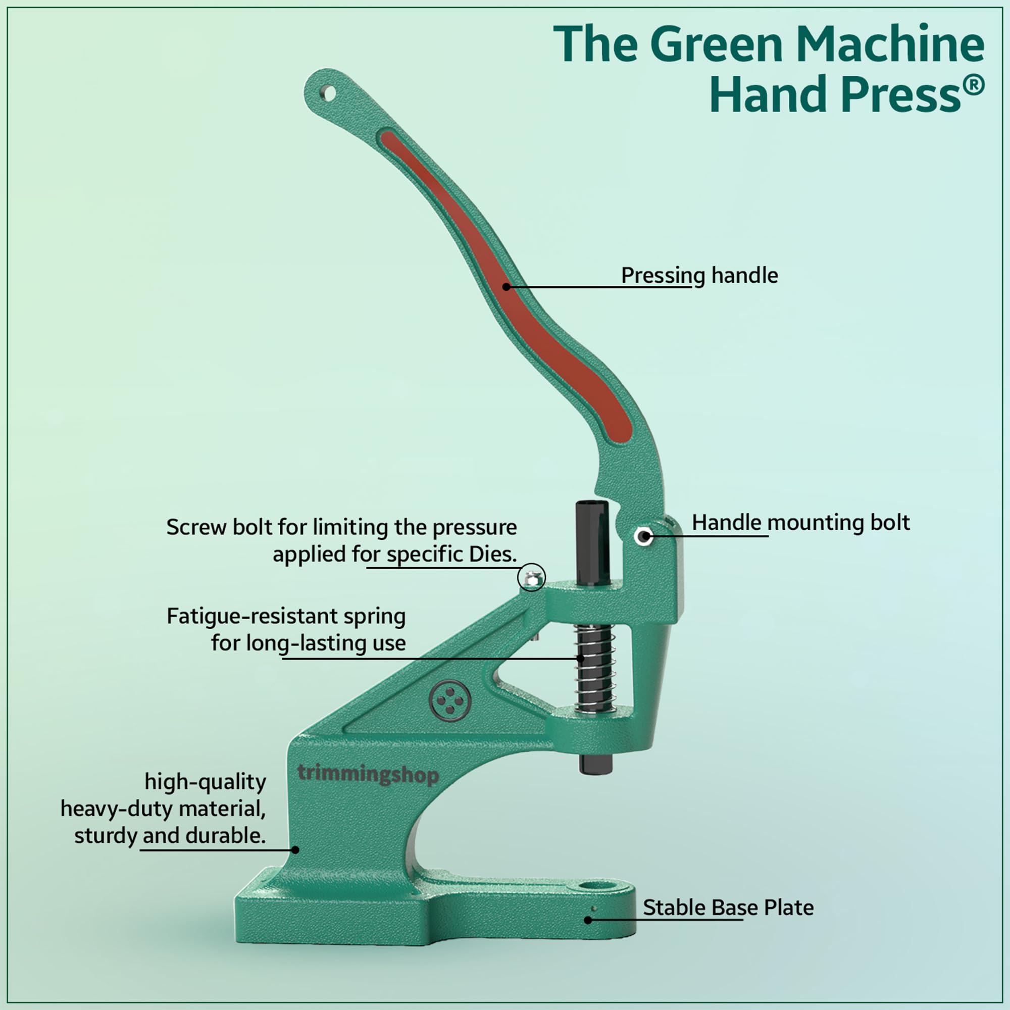 10mm Green Two-Piece Double Cap Rivets with Hand Press Machine - Ideal for Leather Crafting, DIY Projects, and Metal Fabrication