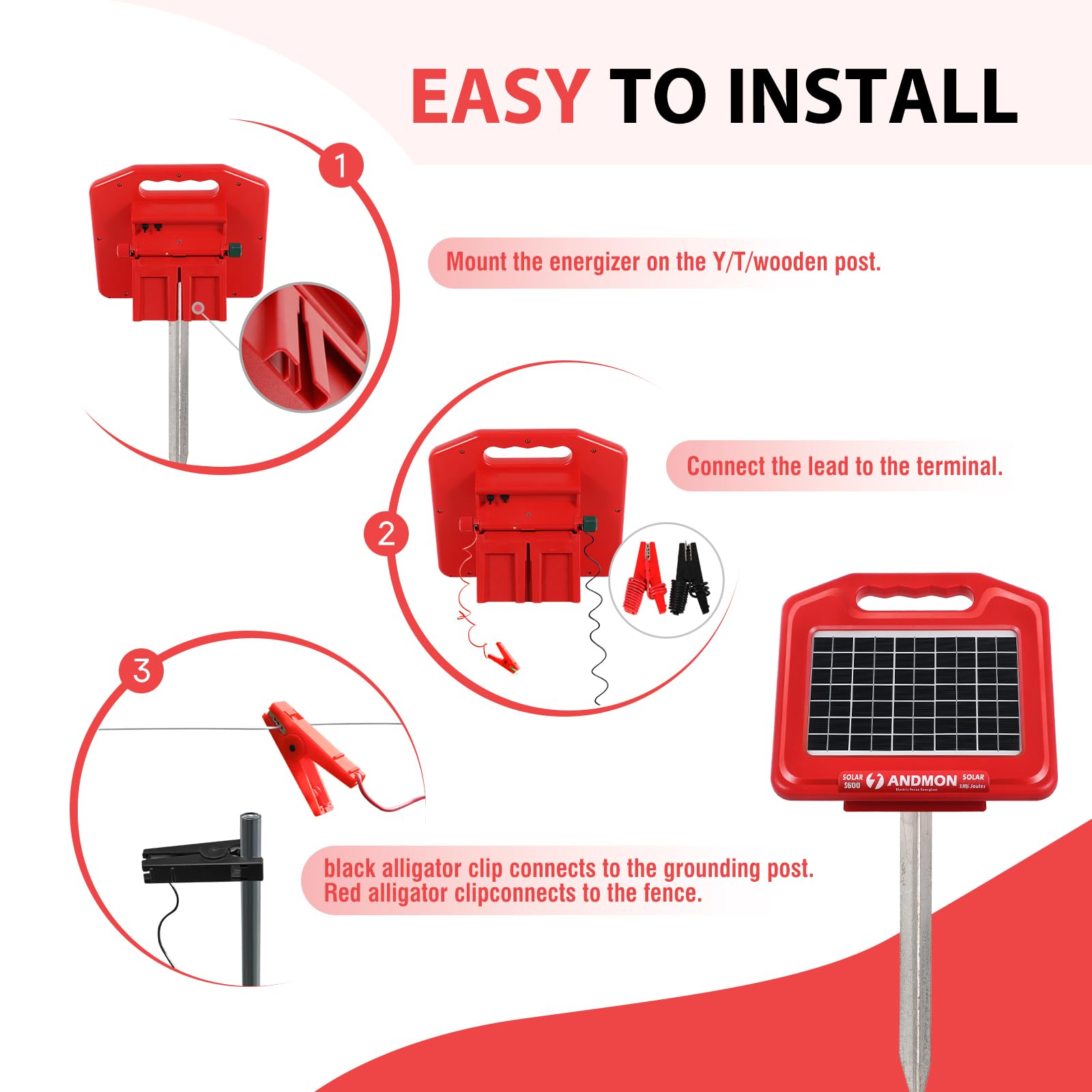 S600 Solar Electric Fence Charger - 35 Mile Range, 0.65 Joules Powerful Solar Fence Energizer for Livestock, Pets & Garden Protection | Weatherproof & Low Maintenance | Perfect for Farms, Ranches & Backyard Security