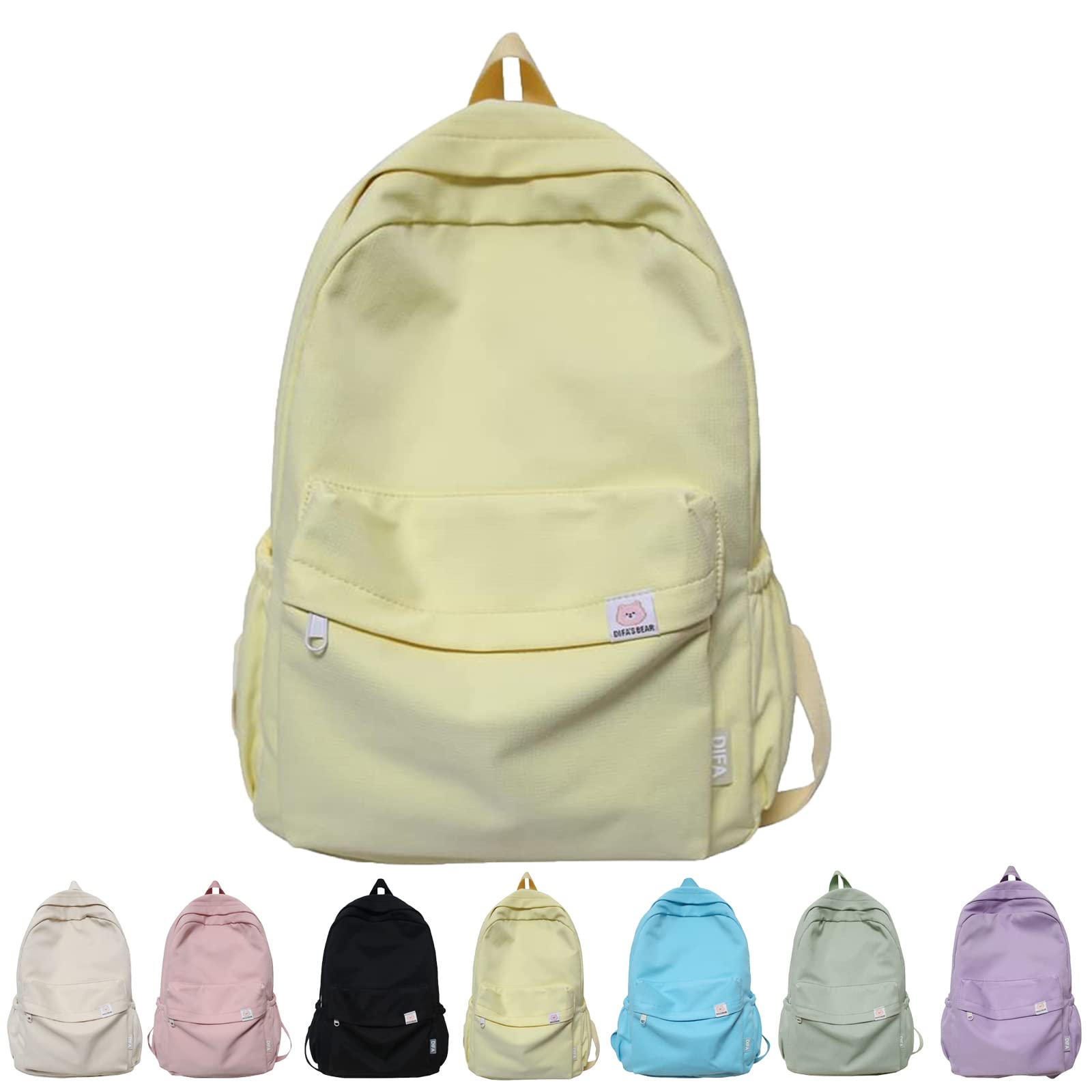Sage Green Backpack for School & College | Large Capacity Aesthetic Rucksack | Cute Kawaii Backpack for Teen Girls & Women | Perfect for Travel, Work & Daily Use (Yellow)