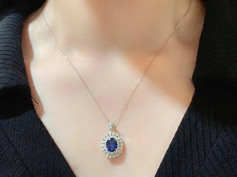 18K White Gold Blue Sapphire and Diamond Pendant Necklace for Women | Luxury Party Jewelry with Natural Gemstone | Elegant Gift for Anniversary, Birthday & Special Occasions