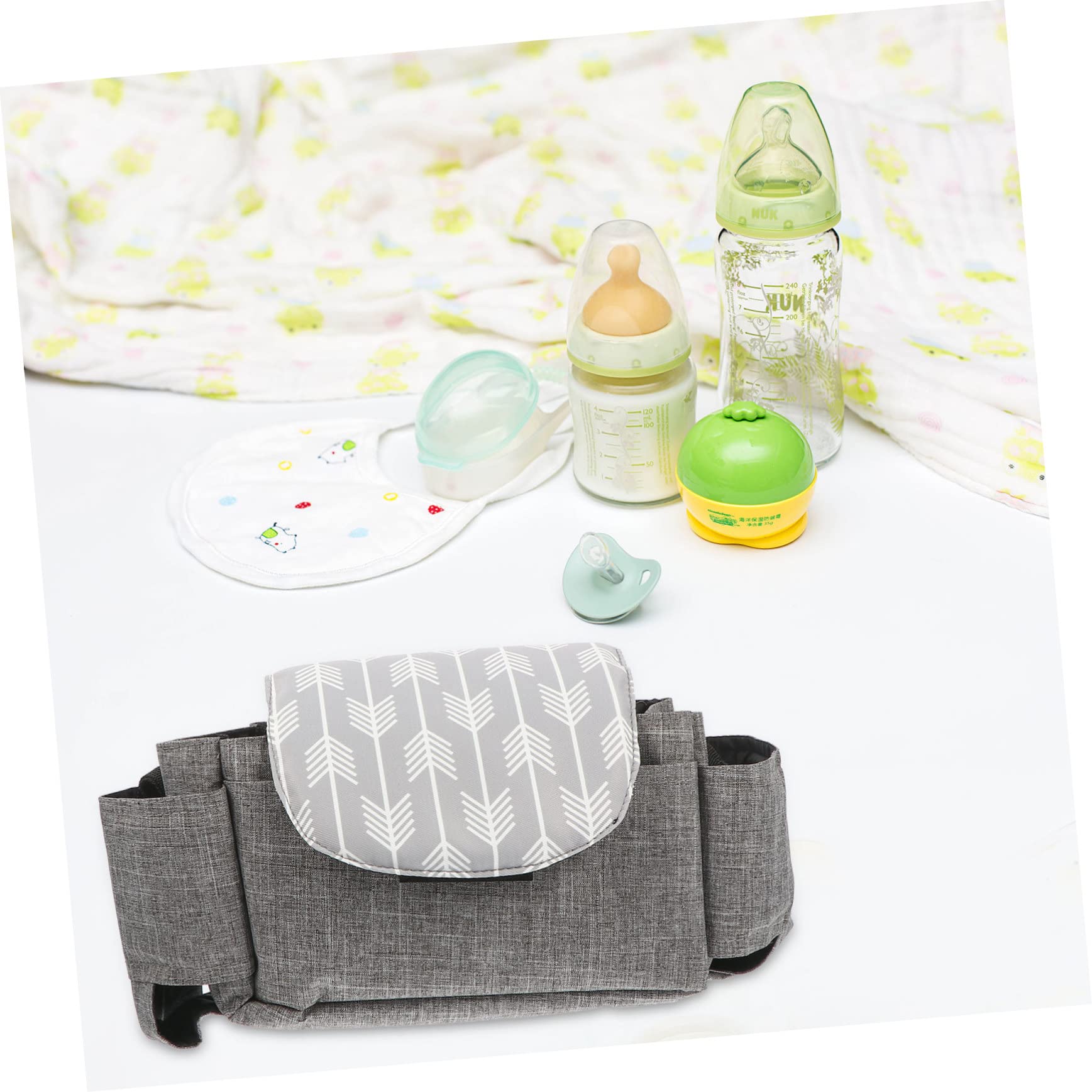 HEMOTON 2 Pack Car Seat Organizer with Cup Holders - Stroller & Wheelchair Storage Bag, Diaper Organizer, Grey Polyester - Perfect for Baby Travel, Shopping & Outdoor Activities