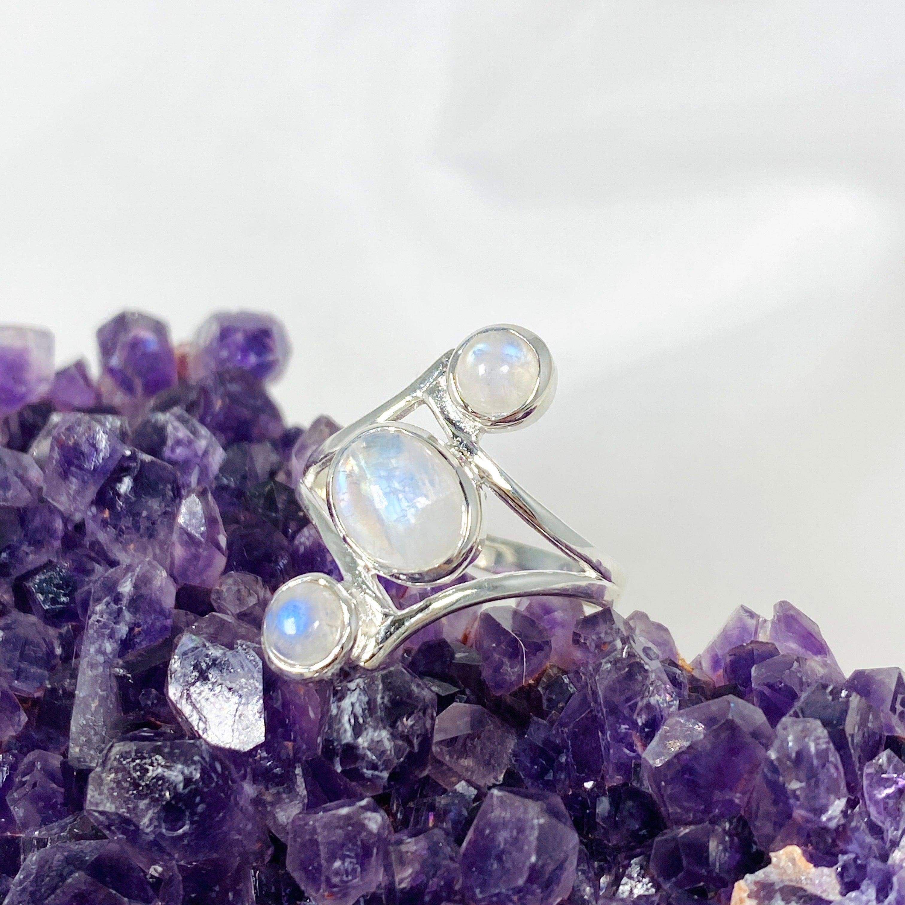 Moonstone Triple Stone Ring R3976 - Elegant Sterling Silver Jewelry for Women, Perfect for Weddings, Parties & Everyday Wear