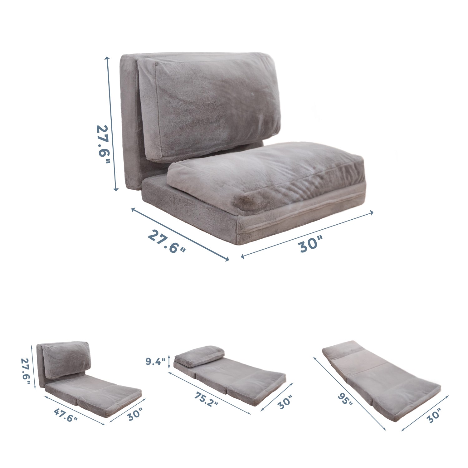 MAXYOYO Bean Bag Folding Sofa Bed - Extra Thick Floor Mattress with Washable Faux Fur Cover | Perfect for Living Room, Bedroom, Dorm & Game Room Lounging
