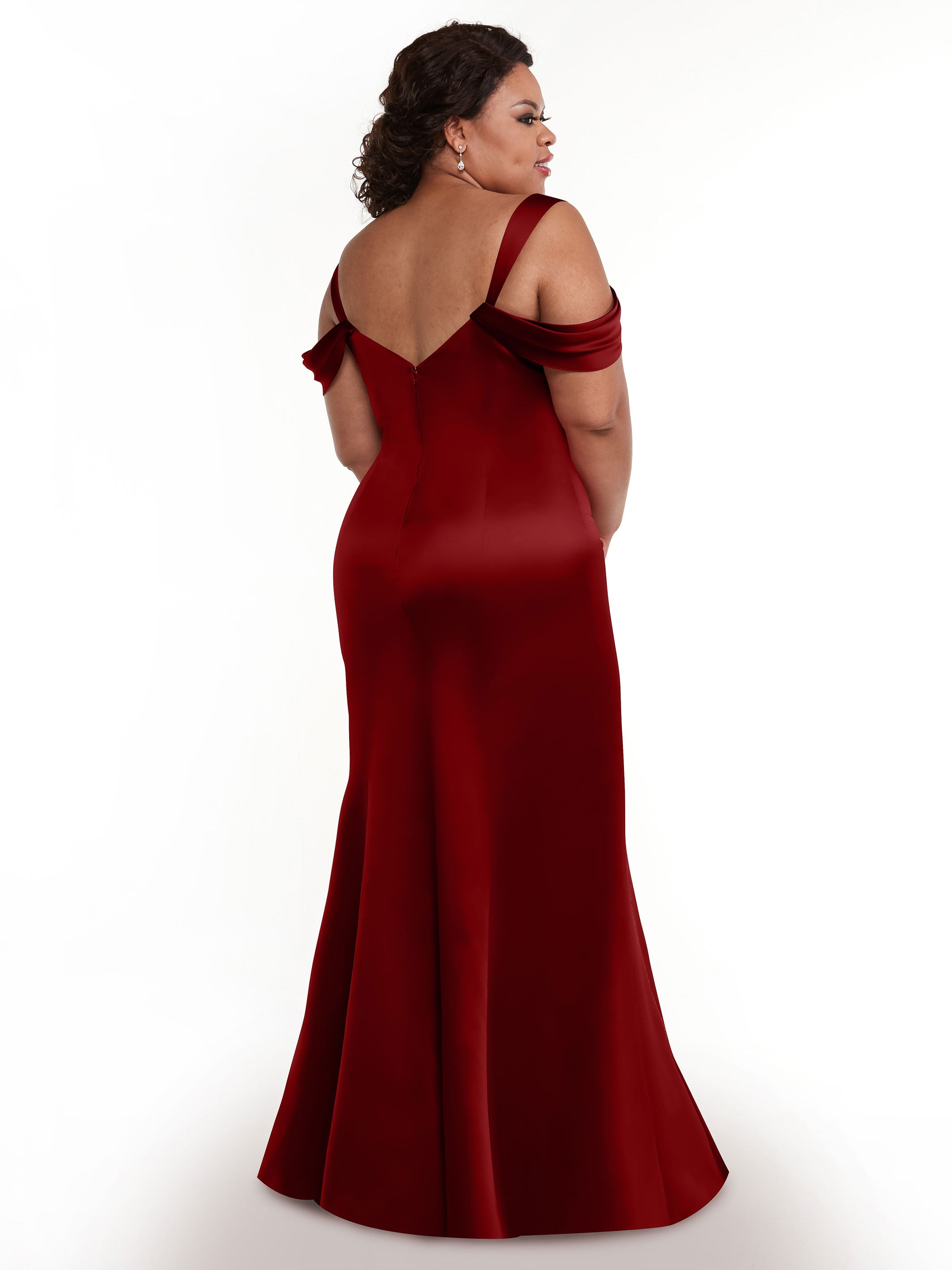 Elegant 80151 Fitted Satin Bridesmaid Dress with Off-The-Shoulder Sleeves - Perfect for Weddings, Formal Events & Special Occasions