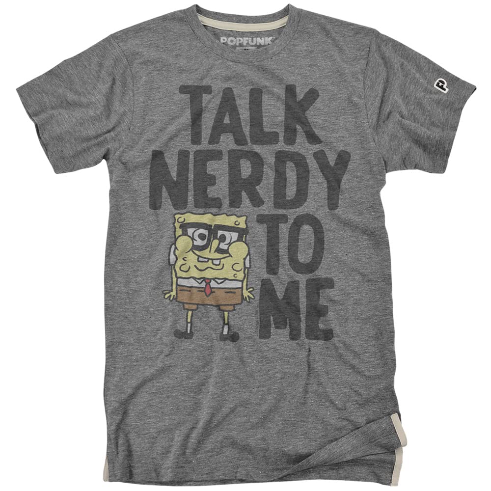 Popfunk Spongebob 'Talk Nerdy to Me' Graphic T-Shirt - Slim Fit Unisex Adult Tri-Blend Heather Tee for Casual Wear & Fan Merch Collection