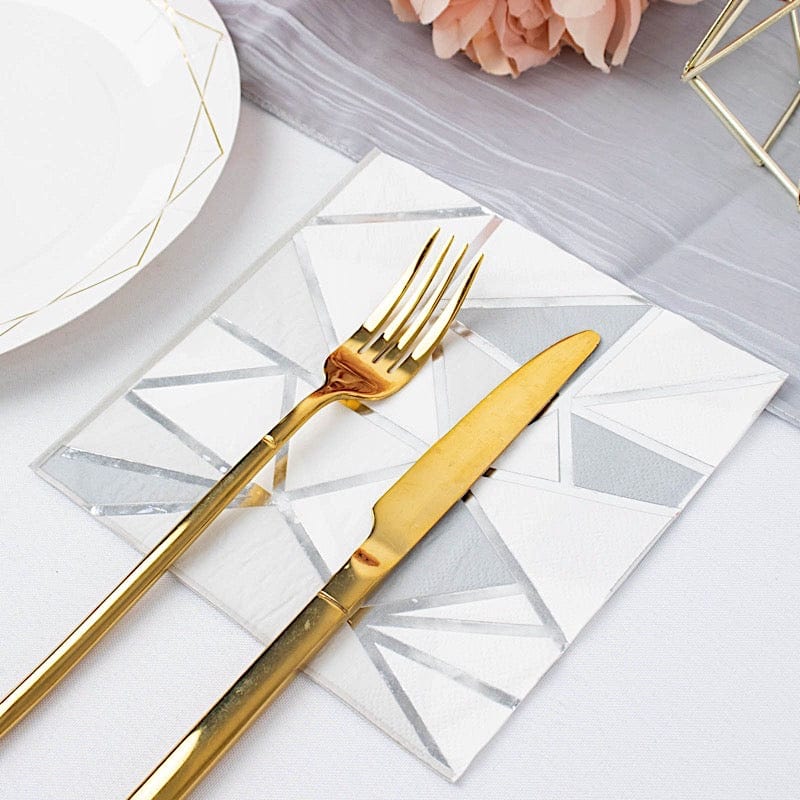 20-Pack Silver Geometric Design 13x13 Inch Premium Dinner Paper Napkins - Elegant for Parties, Weddings & Formal Dining Events