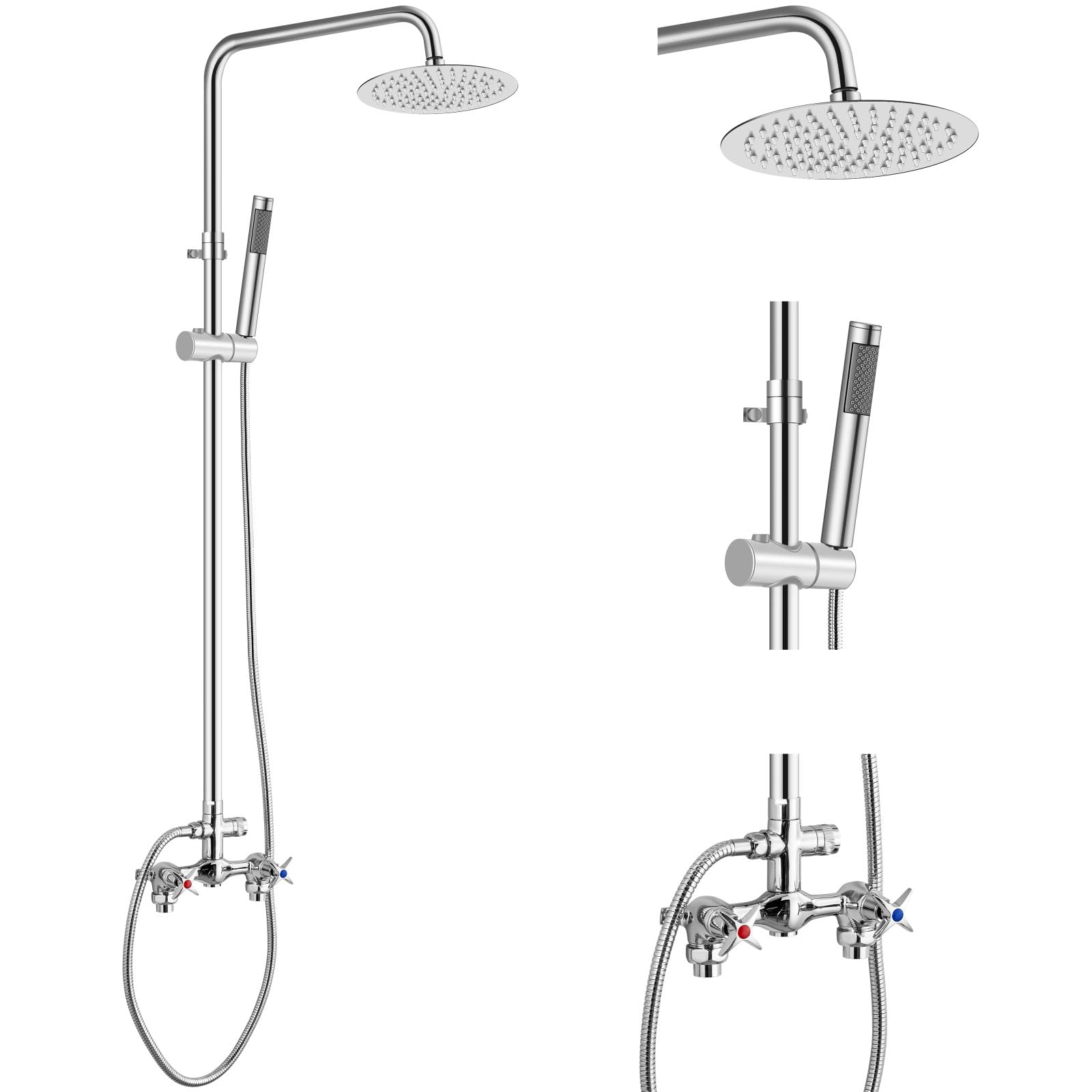 **Aolemi Outdoor Shower Kit - 2 Handle Faucet System with 8 Inch Rainfall Shower Head & Handheld Sprayer - Adjustable Height Polish Chrome Pipe - Perfect for Poolside, Beach, Camping & Garden Use**