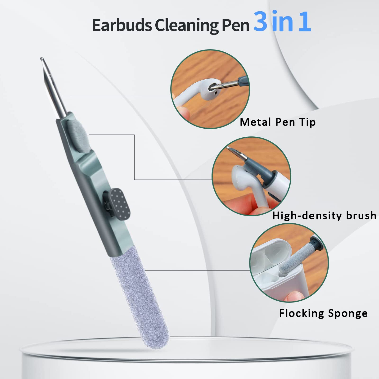 Premium AirPods Cleaning Kit - Multi-Function Cleaning Pen with Soft Brush & Flocking Sponge for AirPods Pro 1/2/3, Bluetooth Earbuds, Charging Cases & Smartphones - Perfect for Home, Office & Travel Use (1 Piece)