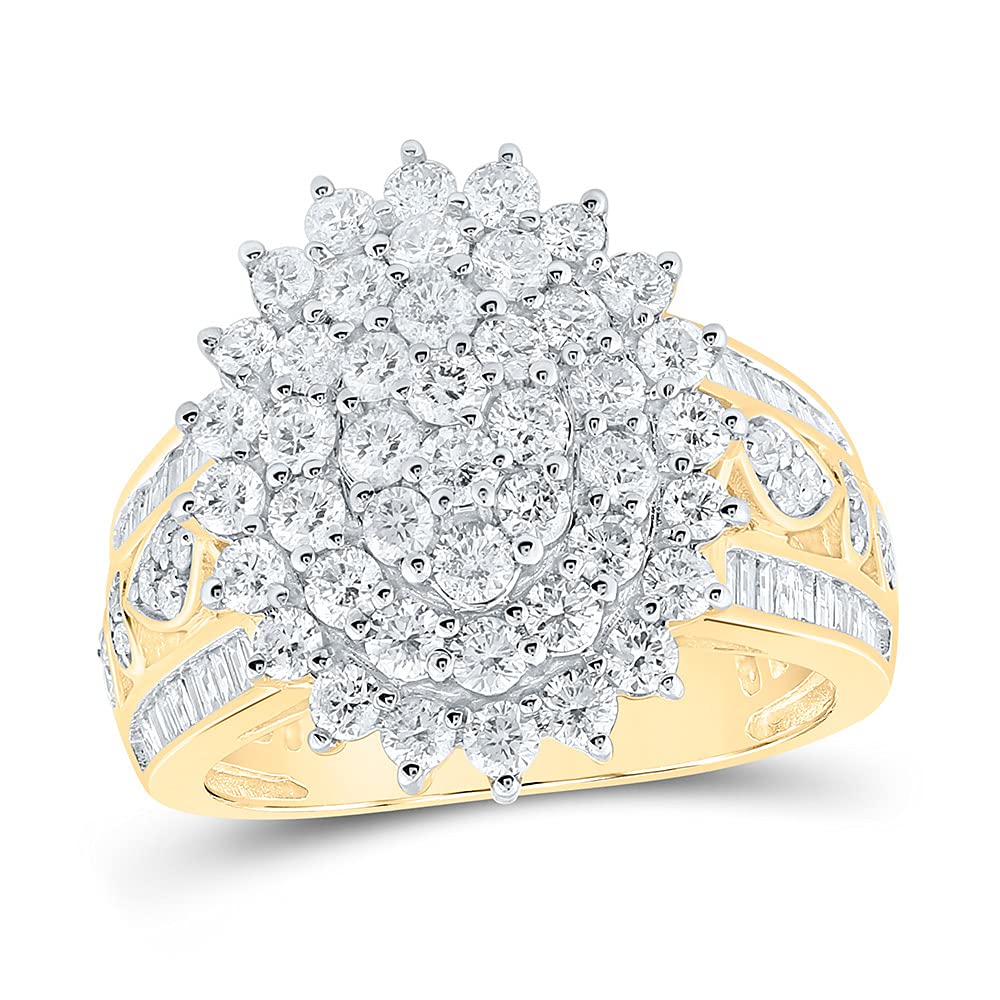 10K Yellow Gold Women's Round Diamond Cluster Ring - 2 CTTW Sparkling Elegance for Engagement, Anniversary & Special Occasions