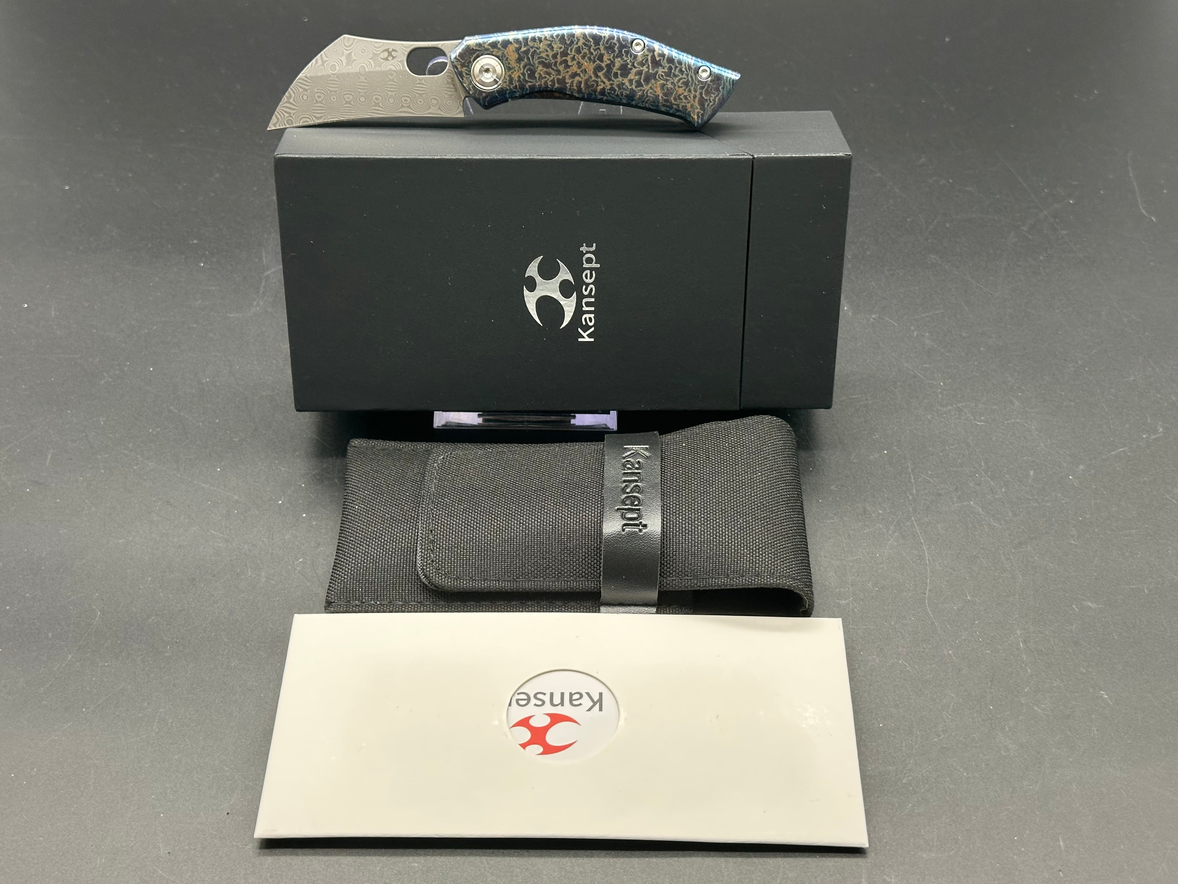 KANSEPT OSPREY Lightning Strike Titanium Handle Damascus Folding Knife - EDC, Outdoor Survival & Camping Gear for Collectors & Enthusiasts